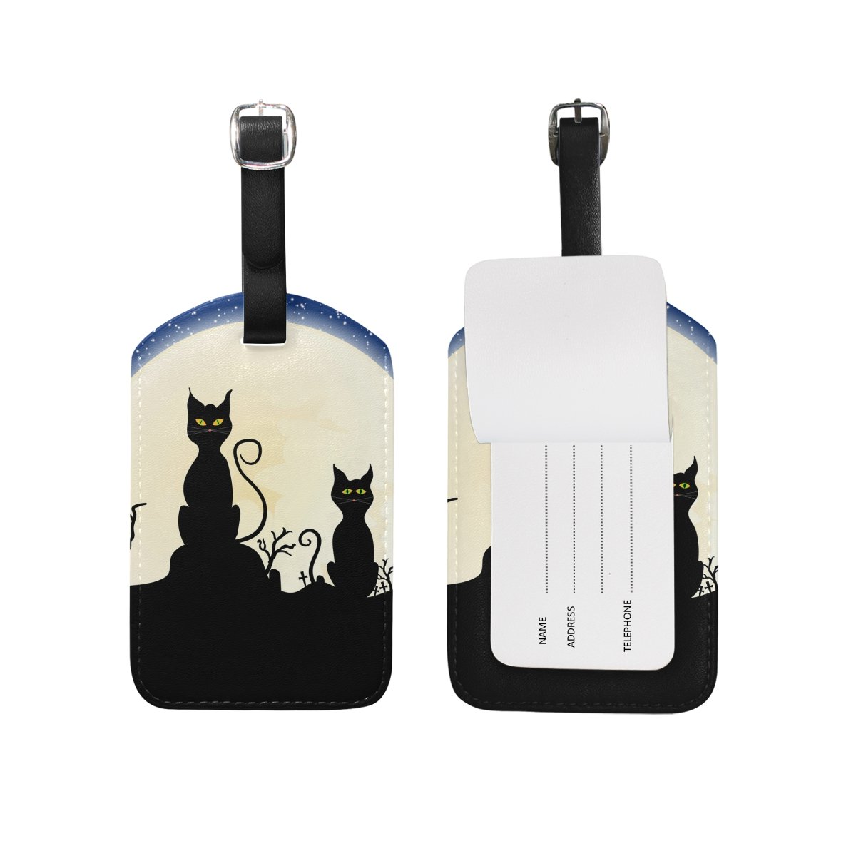JSTEL Cat Luggage Tags - Waterproof Suitcase ID Labels with Privacy Cover for Travel, Airports & Pet Identification | Durable Pet Travel Accessories for Cats & Dogs