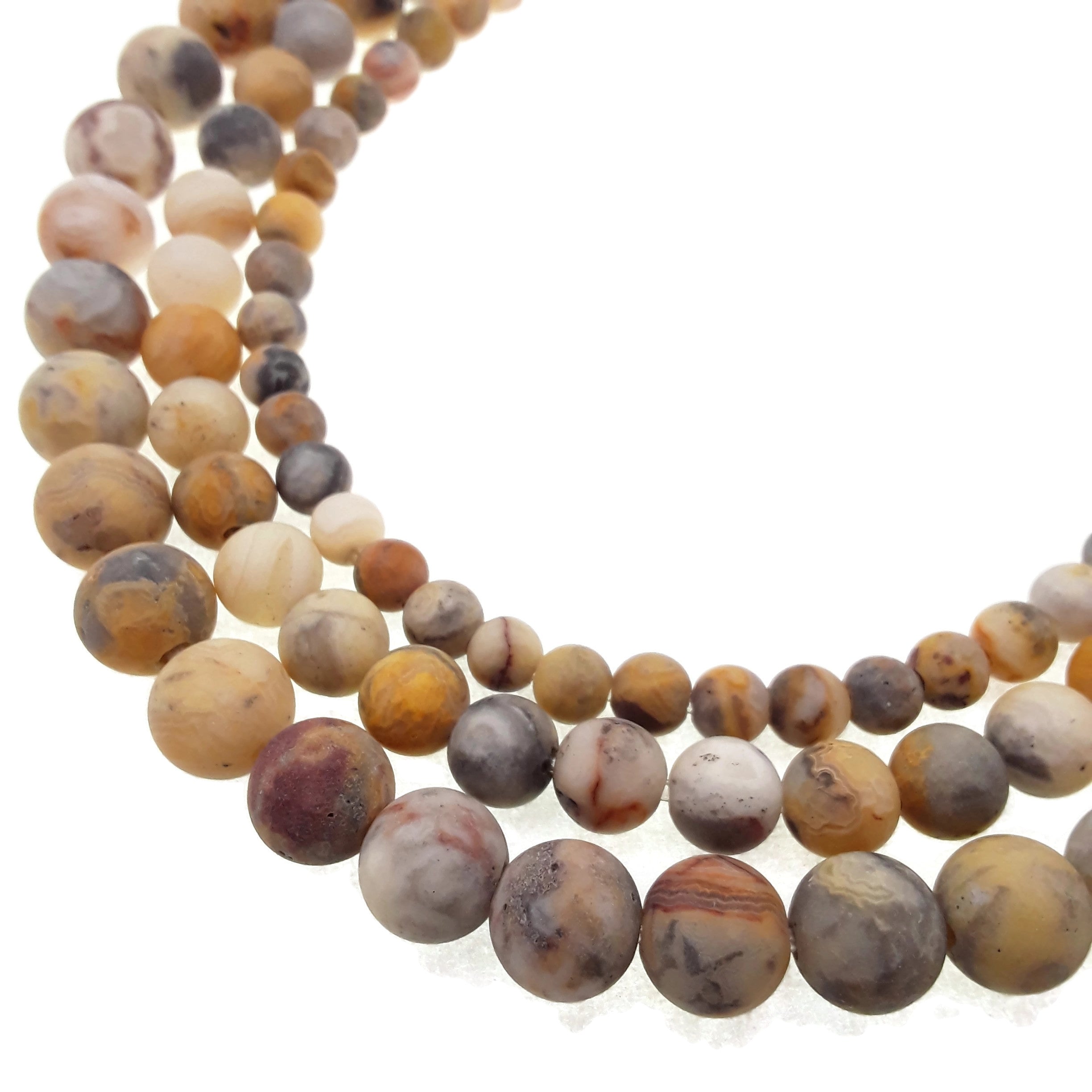 2.0mm Large Hole Yellow Crazy Lace Agate Matte Round Beads - 6mm 8mm 10mm 15.5 Inch Strand for Jewelry Making, DIY Crafts, Bracelets & Necklace Designs - Perfect for Beaders and Handmade Accessories