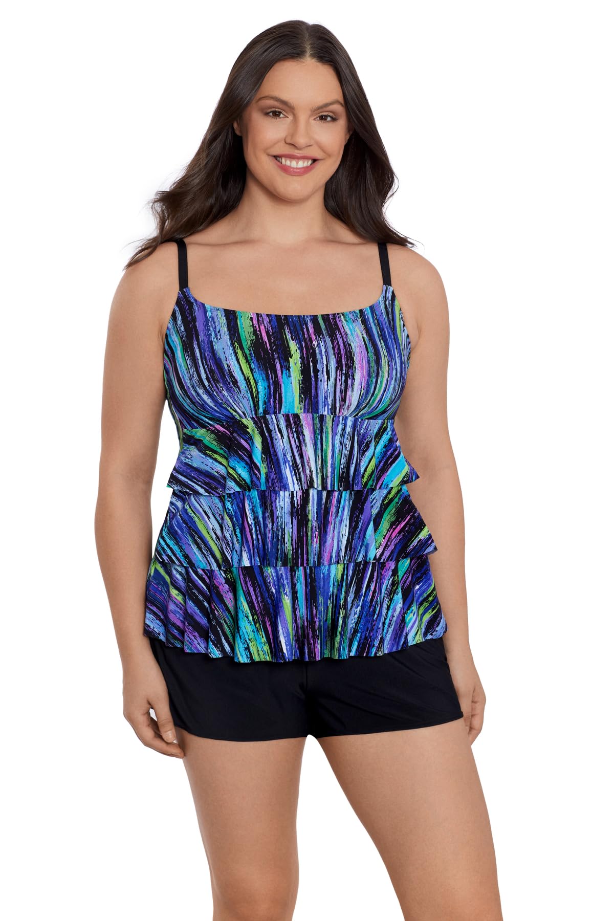 Longitude Women's One Piece Swimsuit with Ruffles & Pockets - Faux Shortini Swimwear for Beach, Pool & Vacation | Comfortable & Stylish Bathing Suit