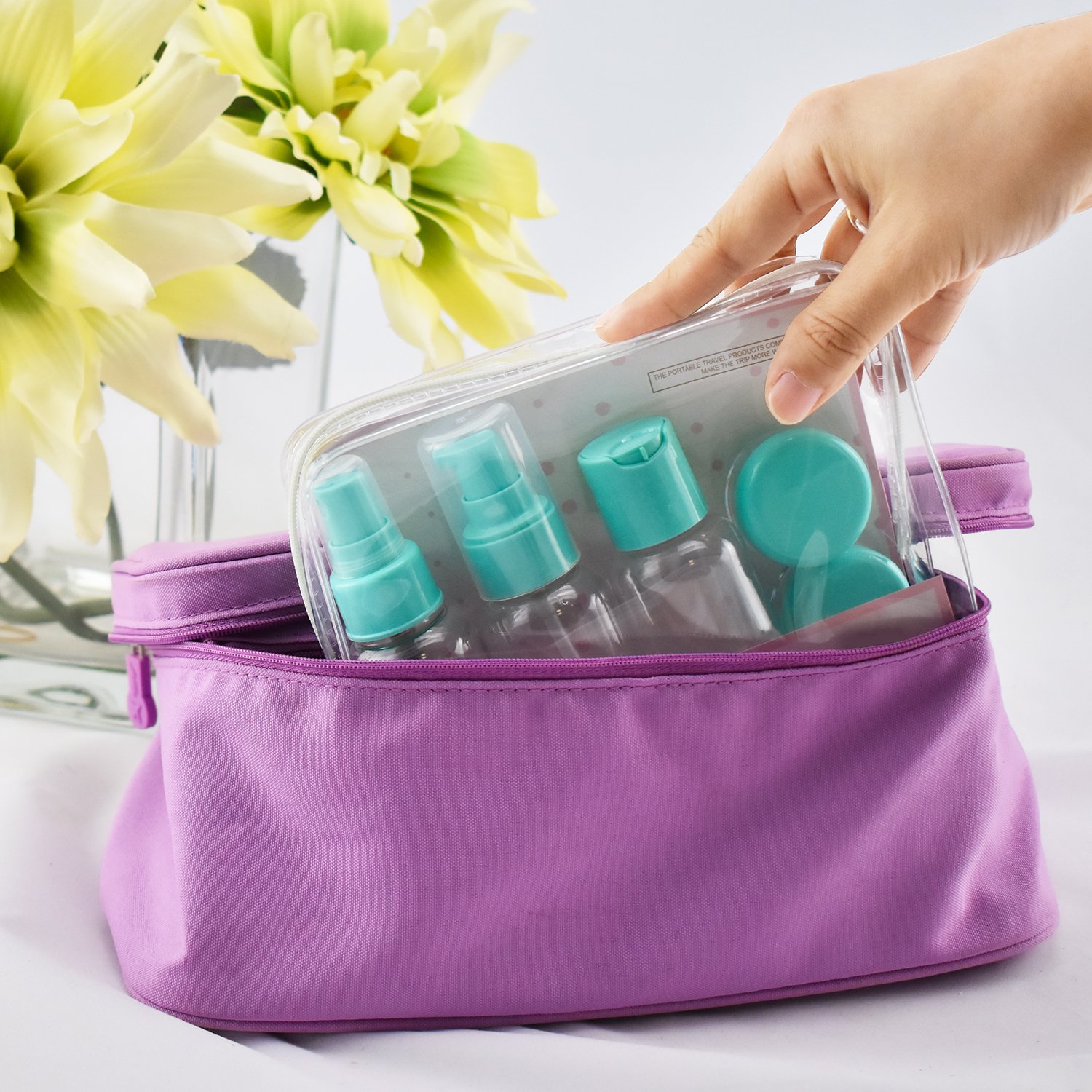 5-Pack Leak Proof Travel Bottles Set - 3oz Refillable Cosmetic Containers with Toiletry Bag | Portable Makeup & Toiletries Storage for Air Travel, Gym, Camping & Vacation Essentials