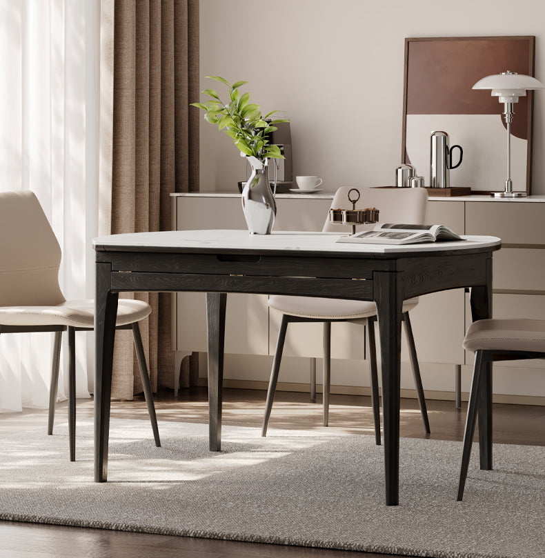 Solid Oak Wood Folding Dining Table - Light Luxury Rock Slab Design for Small Spaces, Apartments & Outdoor Dining | Durable & Stylish Home Furniture