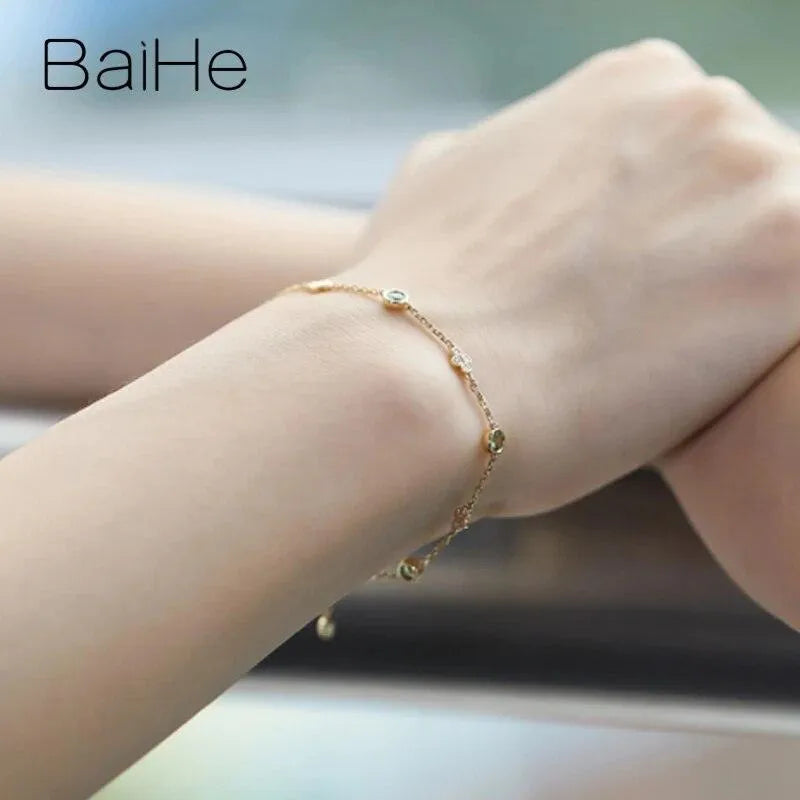 BAIHE 18K Yellow Gold Tsavorite & Diamond Bracelet for Women - Elegant Fine Jewelry Gift, Trendy Green Gemstone Bracelet - Perfect for Parties, Weddings & Special Occasions