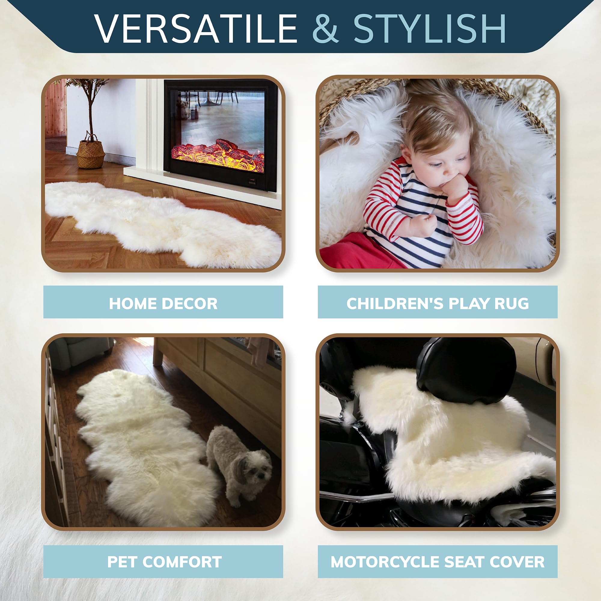 Premium New Zealand Sheepskin Rug - Soft Fluffy Wool Carpet for Bedroom, Living Room, Nursery - Natural Sheep Skin Throw Blanket for Chair, Sofa & Motorcycle Seat - Cozy Home Decor & Pet Bed Mat