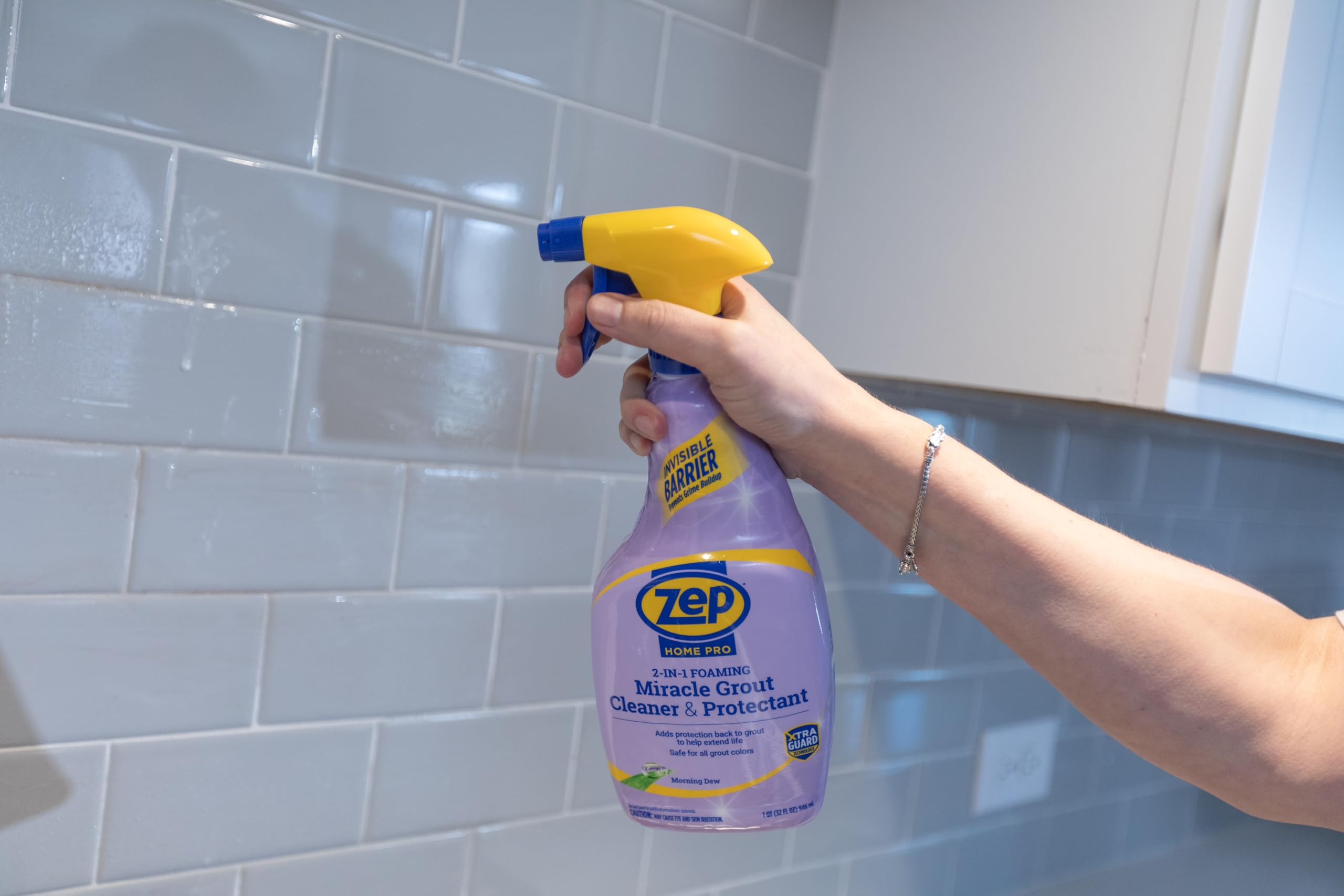 Zep Home Pro Foaming Miracle Grout Cleaner & Protectant - 32 Fl. OZ (Pack of 1) - 2-in-1 Formula for Sparkling Clean Grout Lines - Removes Stains & Protects Tiles - Perfect for Bathroom, Kitchen & Shower Cleaning