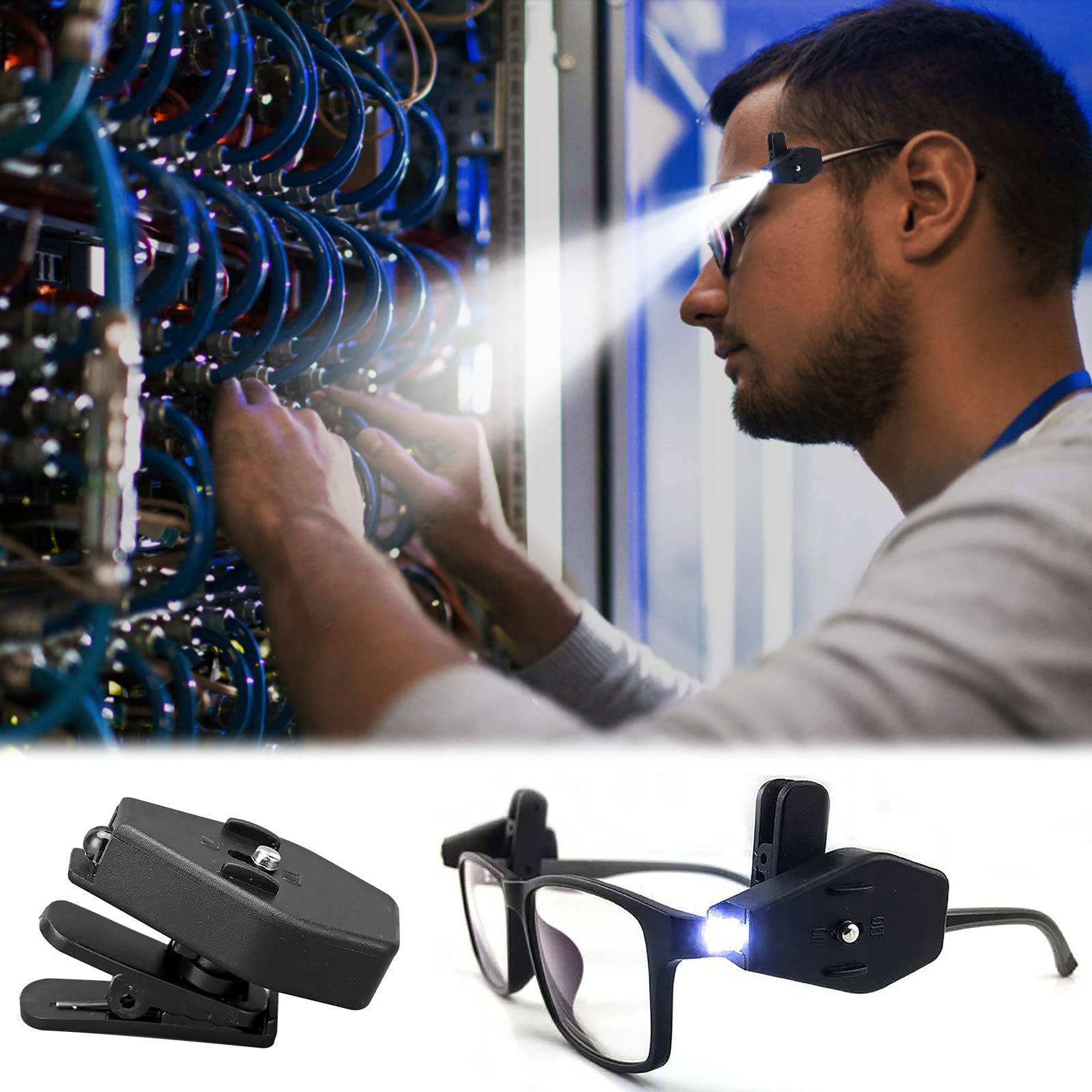Mini LED Flashlight Glasses - Portable Clip-On Reading Light for Outdoor, Emergency, Camping & Night Reading | Hands-Free Illumination Solution