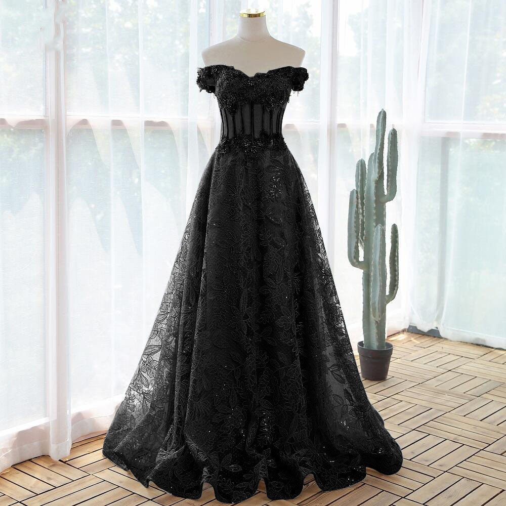 Elegant Off Shoulder Gray Sequins Evening Gown with Lace - Formal Party Dress for Women - Perfect for Prom, Wedding, and Black Tie Events
