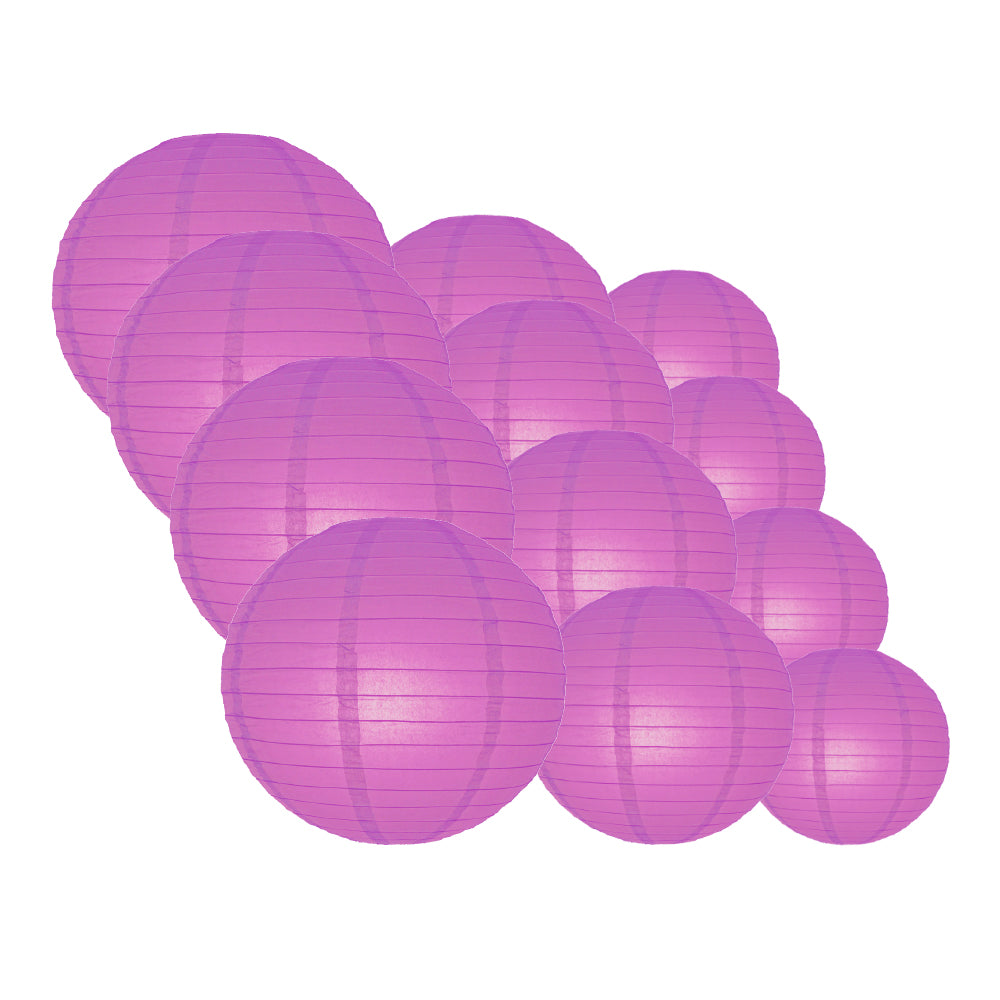 12-Piece Violet & Orchid Paper Lantern Set - Chinese Hanging Decorations for Weddings, Parties & Events (12/10/8 Inch) - Perfect for Indoor/Outdoor Celebrations, Home Decor & Festival Lighting