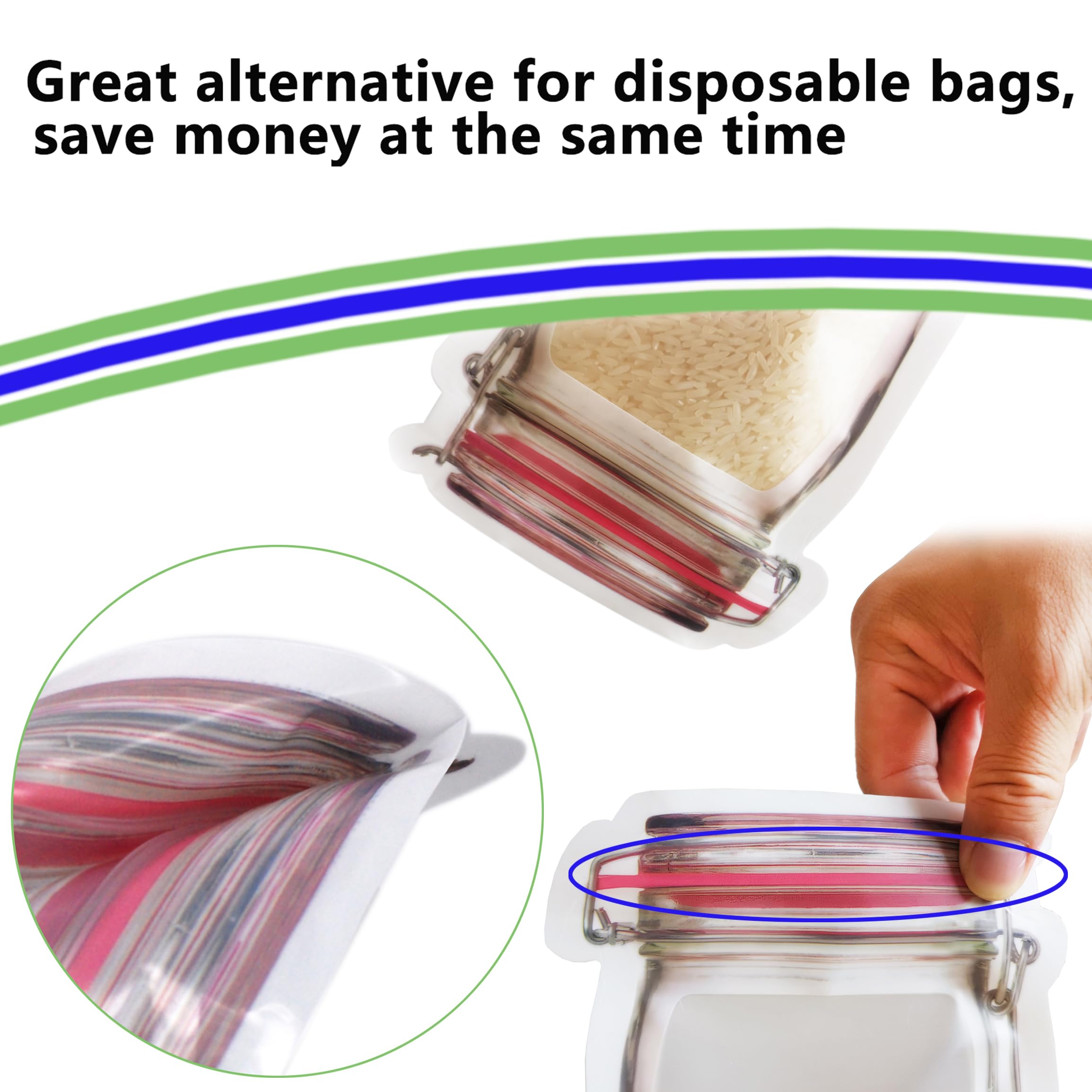 24-Pack Reusable Mason Jar Bags for Snacks - Leakproof & Fresh Food Storage Solution - Ideal for Nuts, Candy, Trail Mix & Meal Prep - Perfect for Home, Office & Travel Use