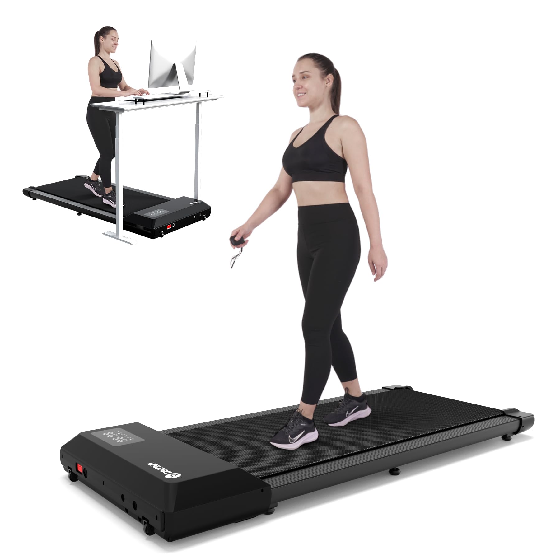 DeerRun 2 in 1 Under Desk Treadmill - 2.2HP Quiet Walking Pad & Jogging Machine with Remote Control, Portable Noiseless Home Office Treadmill for Small Spaces | Perfect for Work from Home, Apartment Workouts & Compact Fitness
