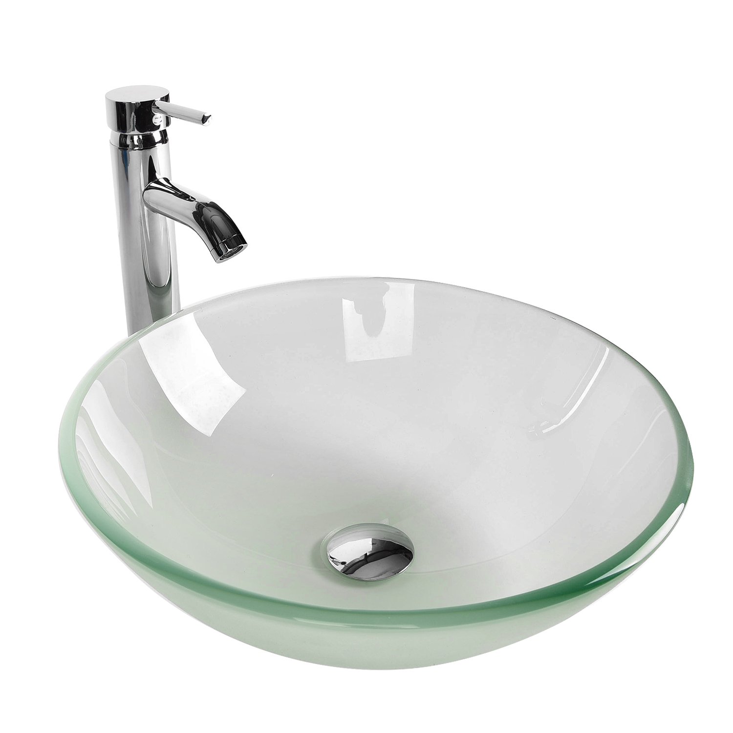 ARTETHYS Modern Chrome Bathroom Vessel Sink with Faucet Combo - 1.5 GPM Water-Saving Pop-Up Drain - Frosted Tempered Glass Vanity Sink for Contemporary Bathrooms & Powder Rooms