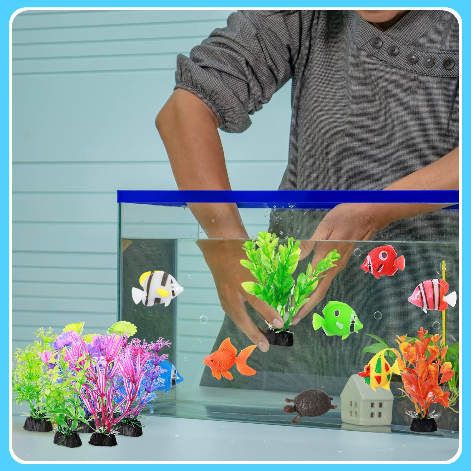 Chunyin 25-Piece Aquarium Decor Set - Artificial Floating Fish, Jellyfish, Goldfish & Aquatic Plants for Small Fish Tanks | Realistic Plastic Decorations for Home, Office & Kids' Aquarium Setup