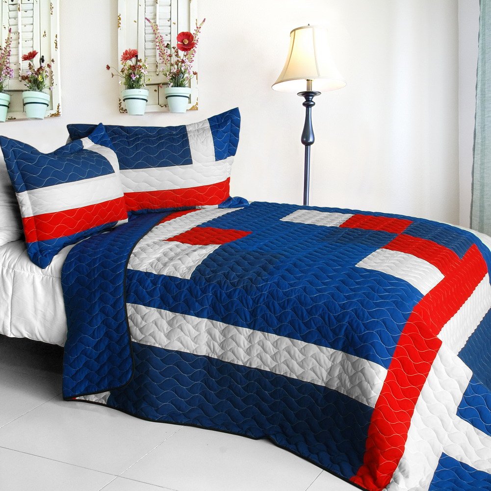 Navy Blue Vermicelli Quilted Patchwork Geometric Bedding Set - Full/Queen Size, Soft & Stylish for Modern Bedroom Decor