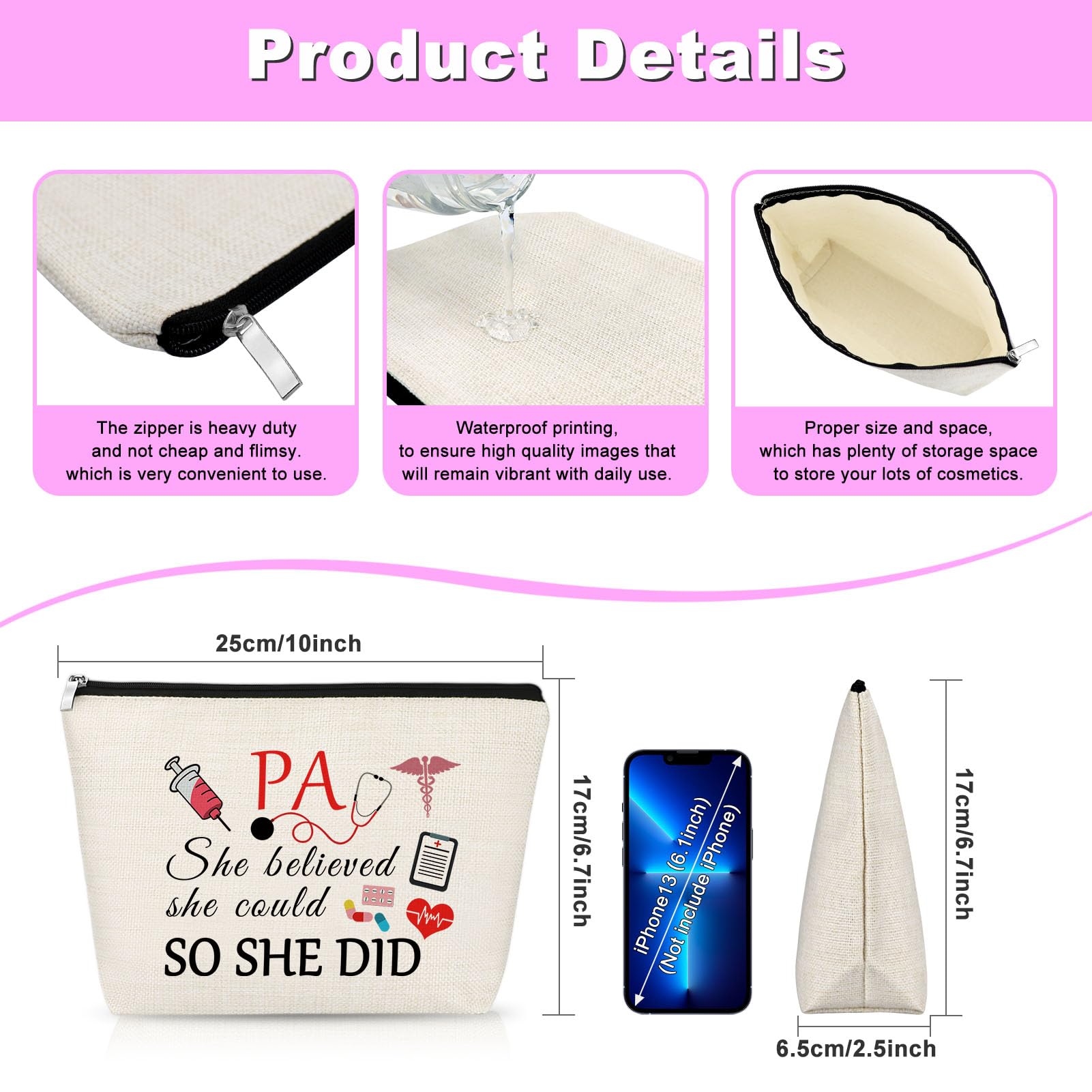Physician Assistant Gifts for Graduation - Inspirational Travel Makeup Bag for PA, Nurse & Medical Students - Perfect for Clinical Rotations & Hospital Shifts