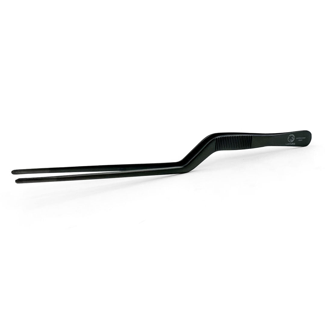 Premium Stainless Steel Chef Tongs - 7.5 Inch (190mm) Offset Plating Tweezers for Fine Dining, Sushi Making & Food Presentation - Professional Kitchen Tool for Chefs & Home Cooks
