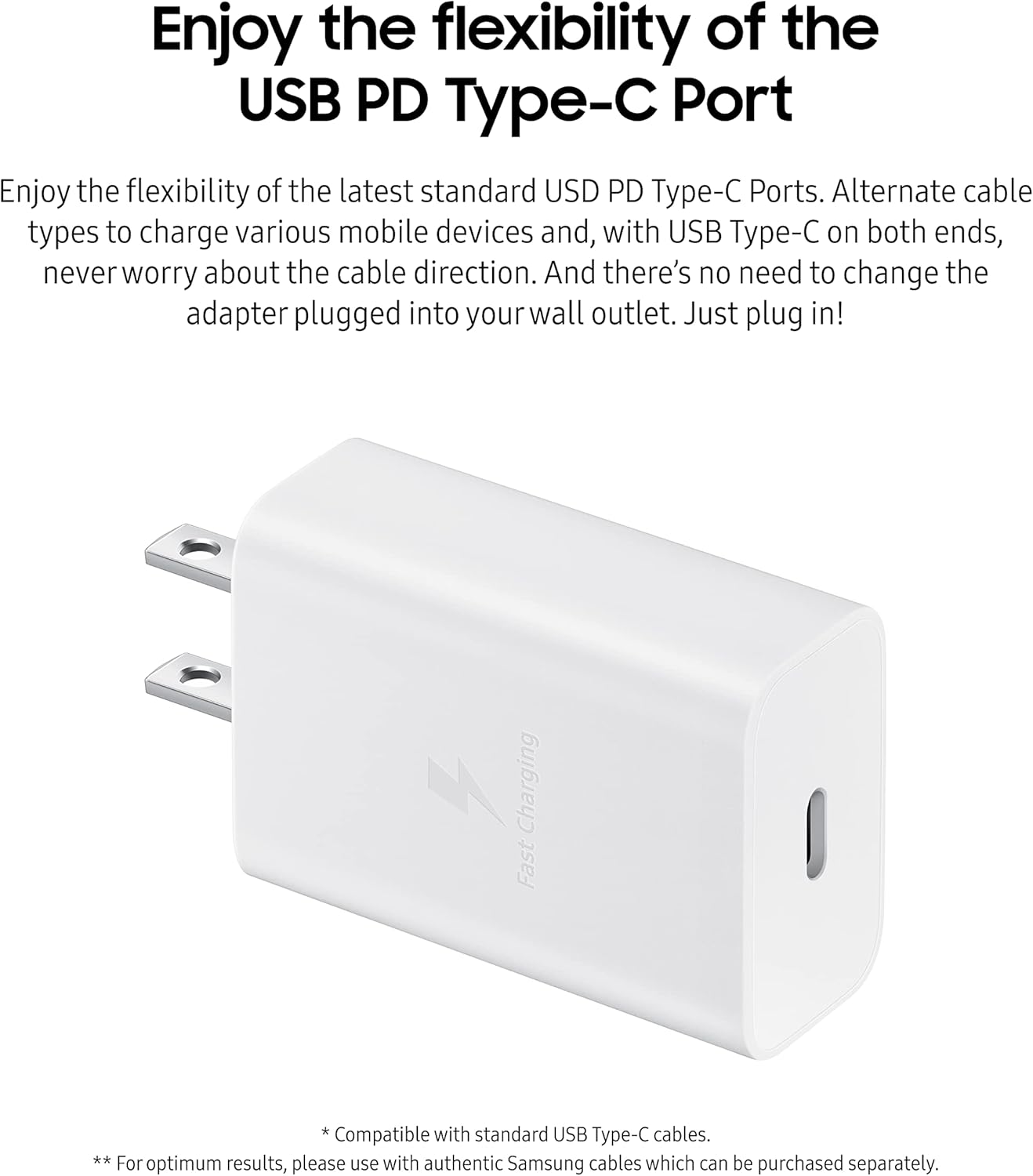 Samsung 15W Fast Wall Charger USB-C Power Adapter - White (Retail Packaging) | Quick Charge for Galaxy Phones, Tablets & More | Perfect for Home, Office & Travel
