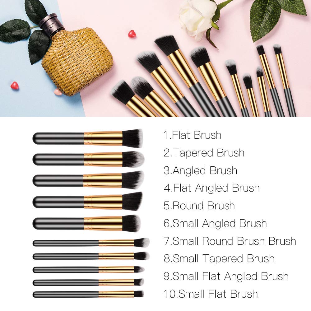 Glamzone 10Pcs Makeup Brush Set - Ultra Soft Dense Hair Foundation, Eyeshadow, Blush & Contour Brushes for Flawless Makeup Application (Black) | Perfect for Professional Makeup Artists & Beginners at Home or Salon Use