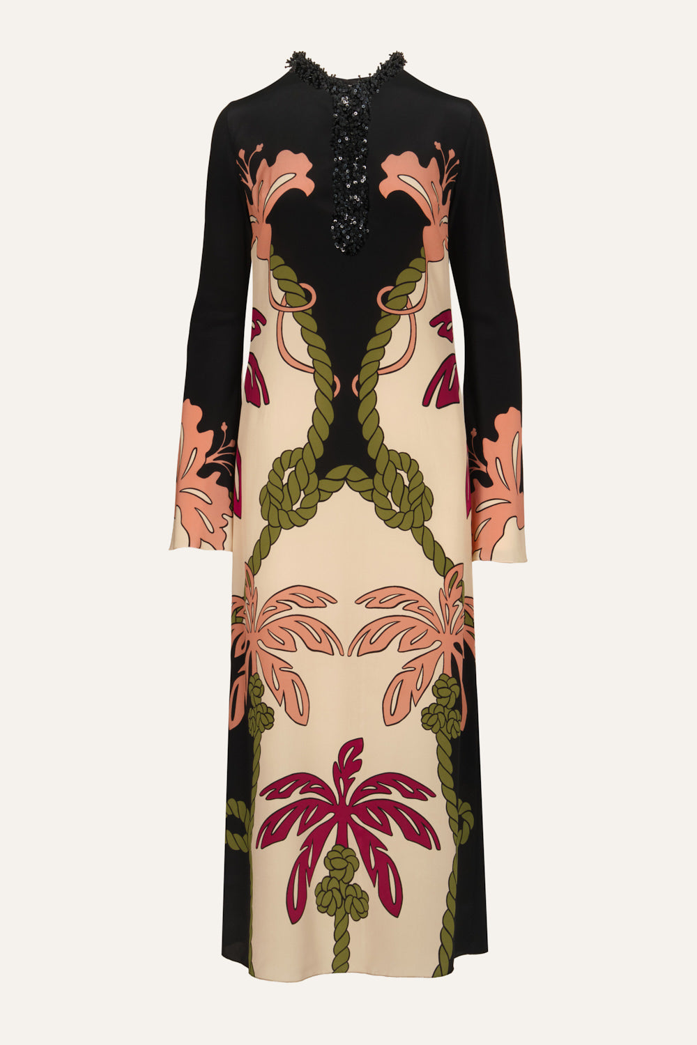 Elegant Queen Palm Dress for Women - Summer Floral Maxi Dress with V-Neck & Flowy Skirt - Perfect for Beach Vacations, Weddings & Date Nights
