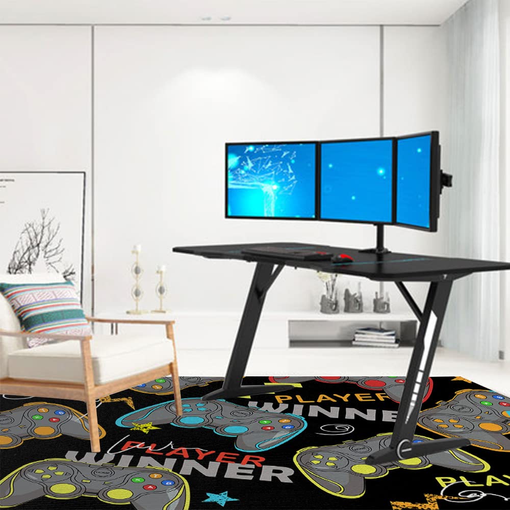 Non-Slip Gaming Room Rug 32x63 Inches - Soft Carpet for Kids & Teens Bedroom, Gamer Chair Mat for Playroom & Wood Floors - Perfect for PC Gaming Setup, Living Room Decor & Desk Area - Durable Gamepad Design