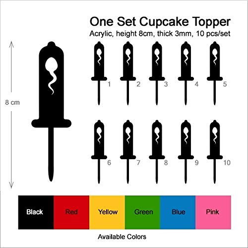 10pcs Acrylic Condom Sex Sperm Silhouette Cupcake Toppers - Wedding, Birthday & Bachelorette Party Decorations - Perfect for Adult Themed Celebrations and Funny Dessert Decor