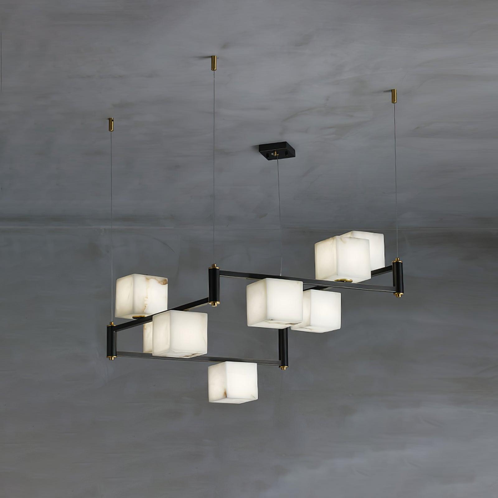 Modern Alabaster Square Box Chandelier - Elegant Ceiling Light Fixture for Dining Room, Living Room & Bedroom Lighting