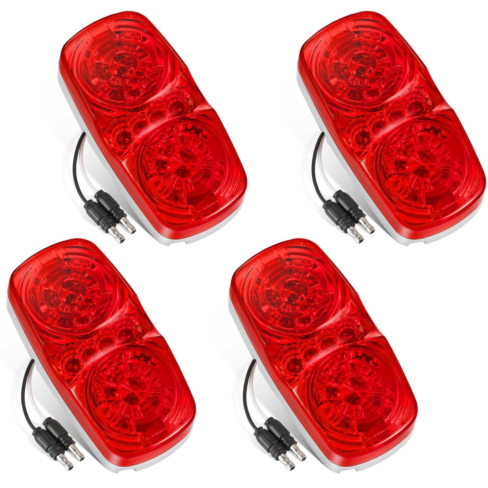 Partsam 4Pcs Red LED Trailer RV Marker Lights with Reflector Cup, Double Bullseye Side Marker Clearance Lights for Truck Camper Motorhome - 12V Waterproof & Durable for Night Driving & Road Safety