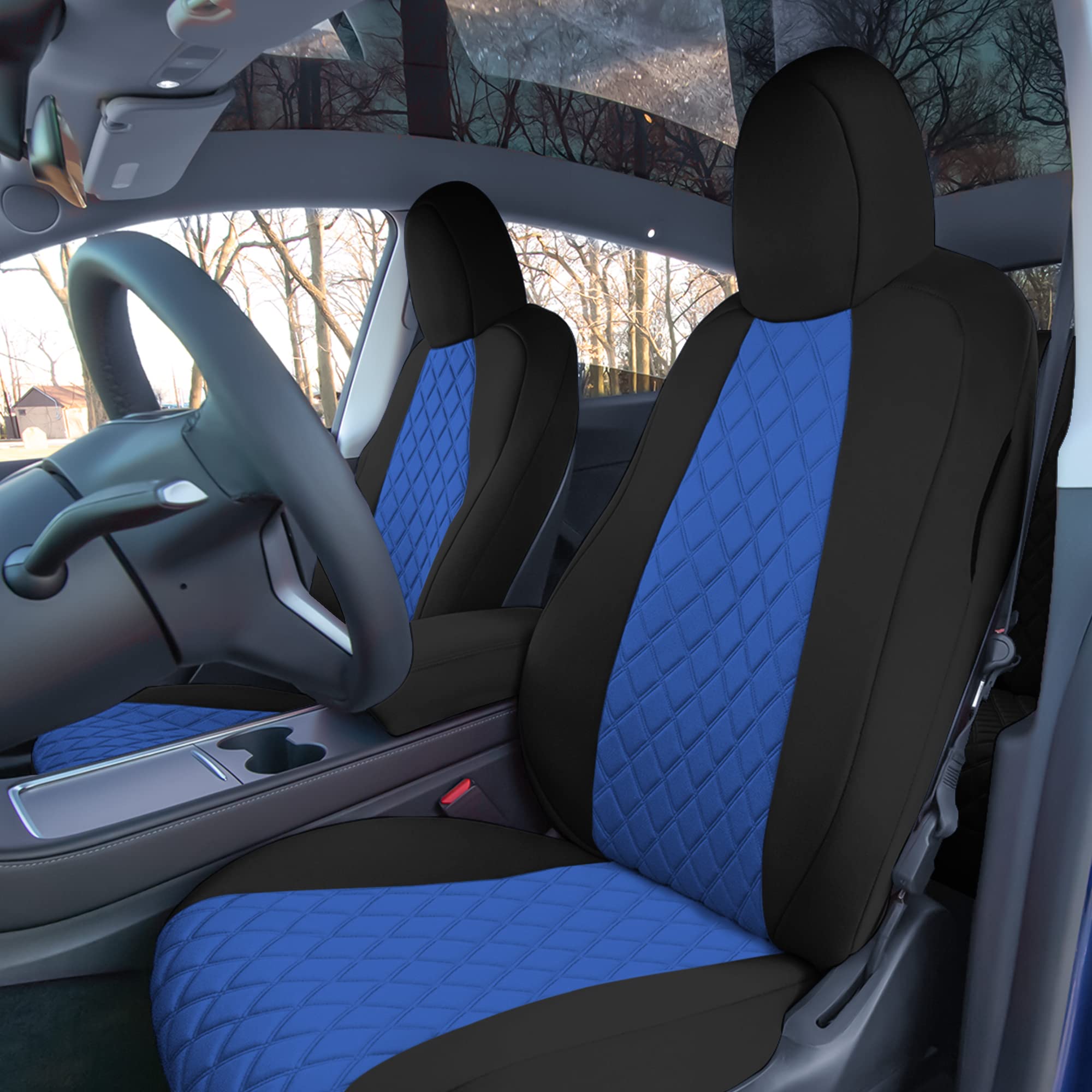 TLH Custom Fit Waterproof Seat Covers for Tesla Model Y 2020-2024 - Full Set Blue Automotive Interior Accessories | Perfect for Road Trips, Daily Commutes & Protecting Your Car Seats