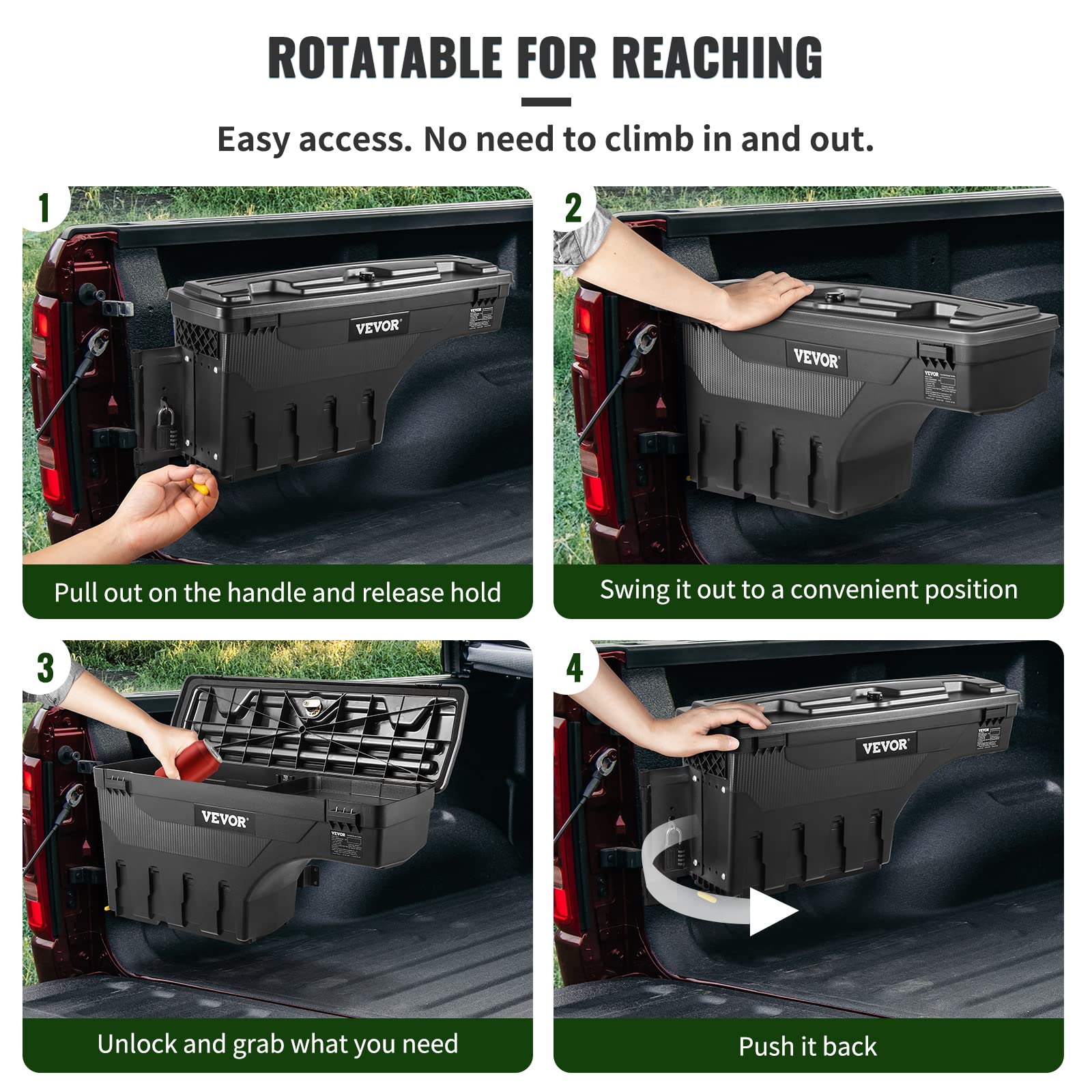 VEVOR Truck Bed Storage Box for Dodge Ram 1500 (2019-2021) - Driver Side Lockable Waterproof ABS Wheel Well Tool Box (6.6 Gal/20L) with Password Padlock - Perfect for Organizing Tools, Camping Gear & Truck Accessories