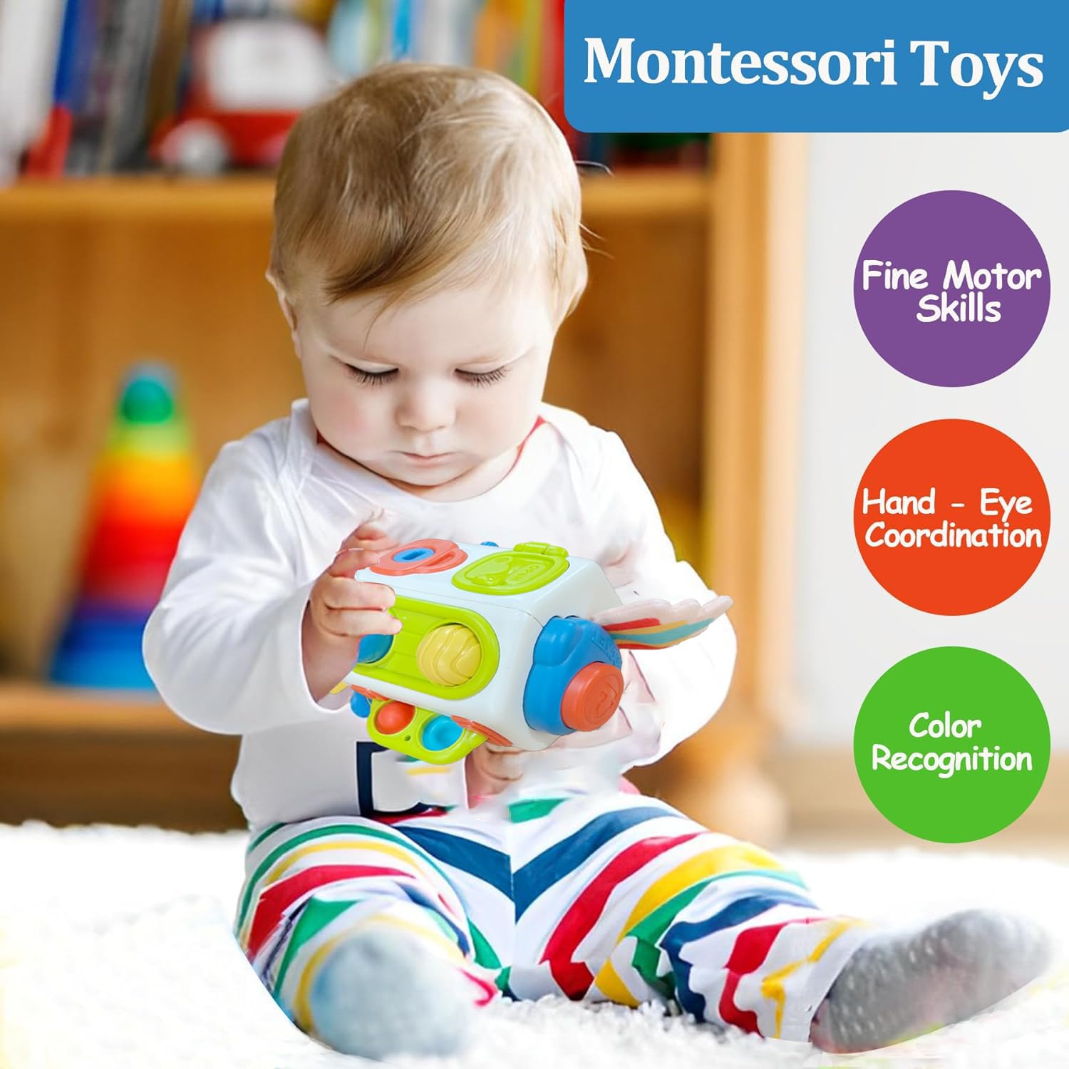 Montessori Busy Cube Sensory Toy for 1 Year Old Toddlers - Educational Learning Activity Cube for Babies 6-18 Months - Perfect Travel Toy for Airplane & Car Rides - Gift for 1 Year Old Boys & Girls | Develop Fine Motor Skills During Playtime & Travel