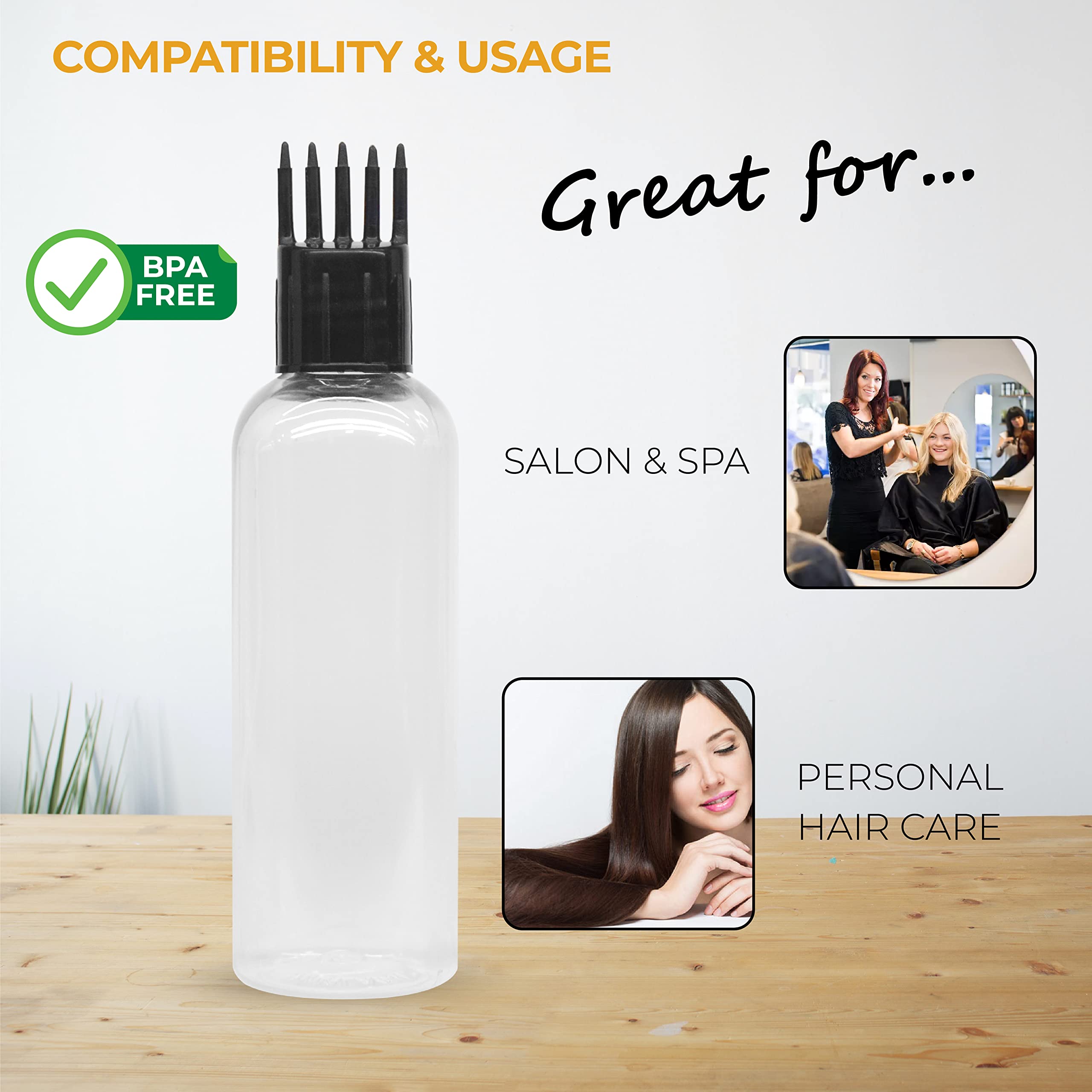 Refillable 100ml Empty Hair Root Comb Applicator Bottle for Hair Oil, Shampoo & Medicine - Pack of 6 | Perfect for Salon, Home Hair Care & Travel Use