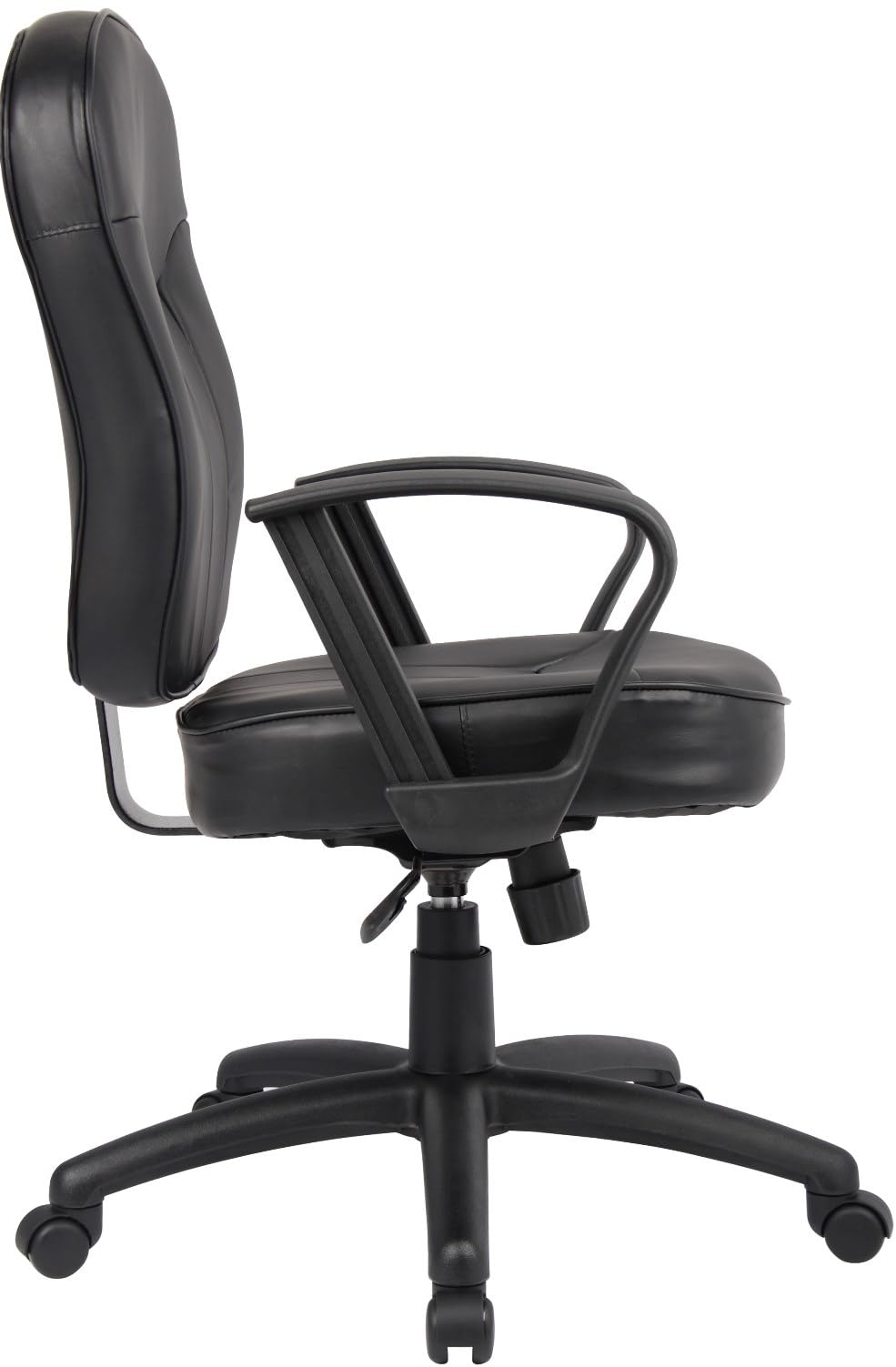 Premium Black Leather Task Chair with Loop Arms - Ergonomic Office Chair for Home & Business Workspaces