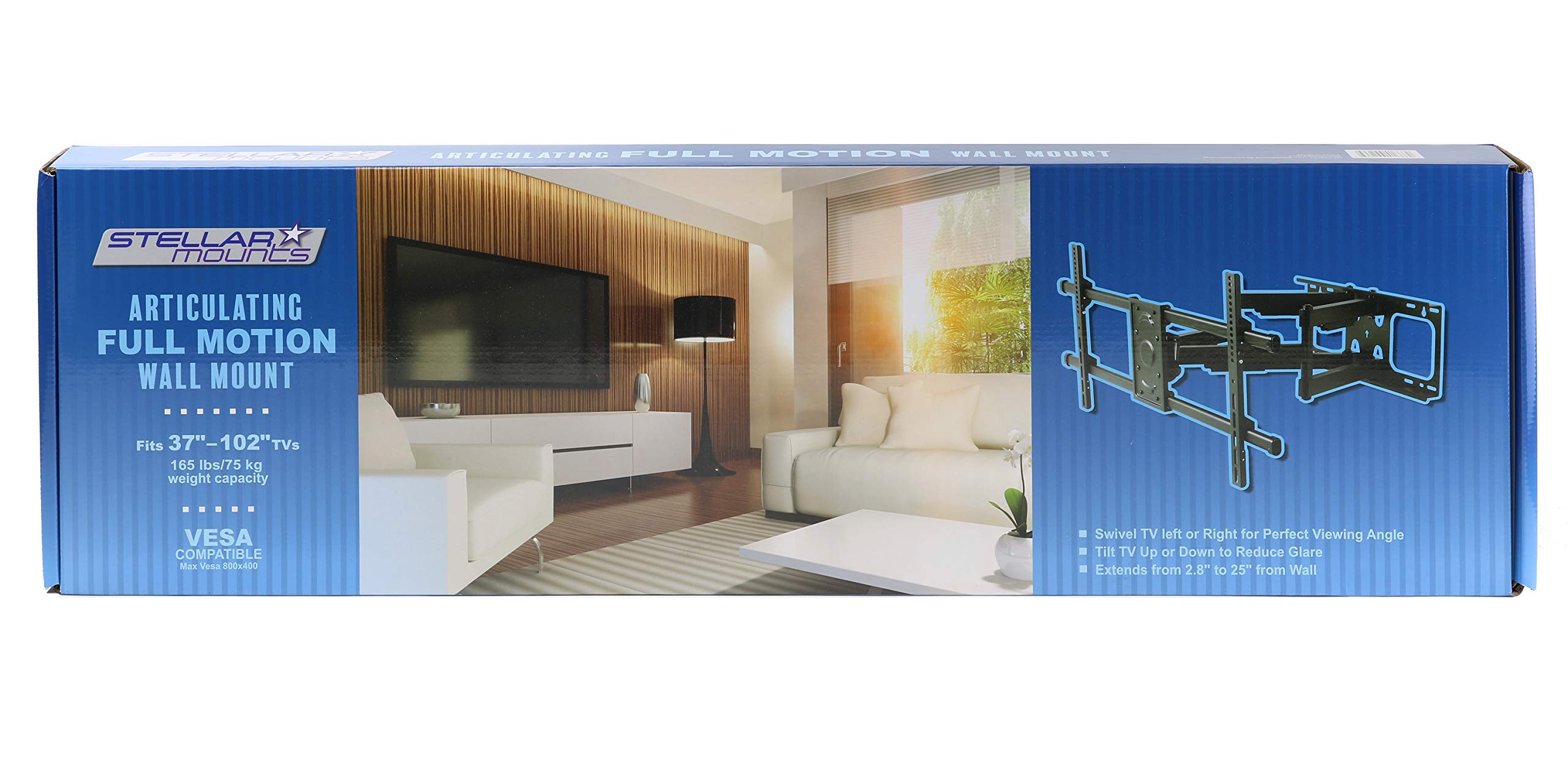 Heavy Duty Full Motion TV Wall Mount Bracket for 37-102 inch TVs - Dual Arm Articulating Swivel Tilt Mount for OLED, LED, Plasma Screens - Industrial Quality Sturdy Design for Home Theater, Living Room & Office Setup