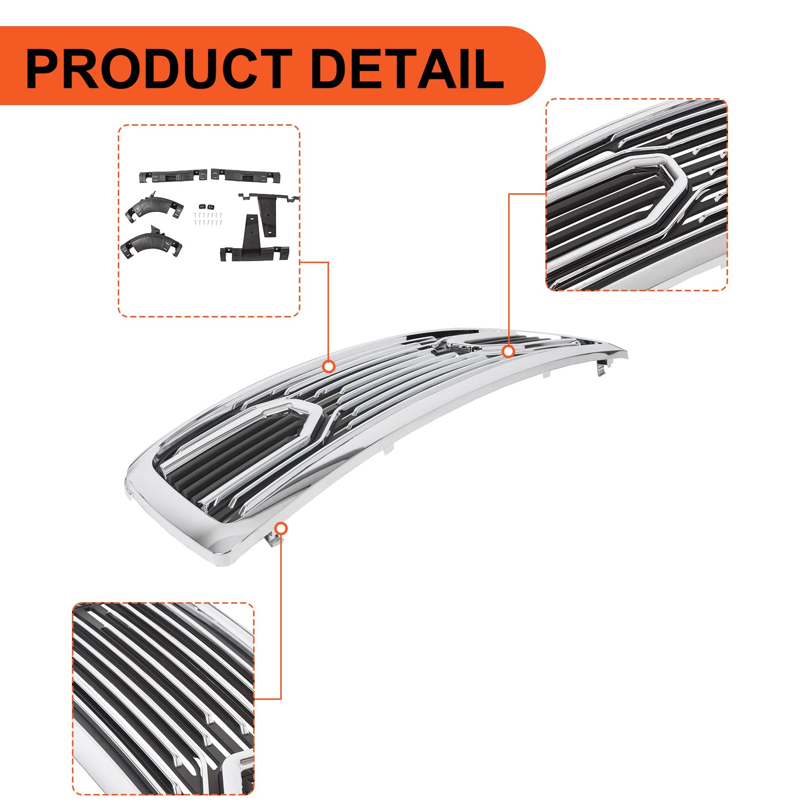 ECOTRIC Chrome Front Bumper Grill Replacement for 2009-2012 Dodge Ram 1500 | Hood Grille Shell Without Lights | Perfect for Off-Roading & Truck Customization