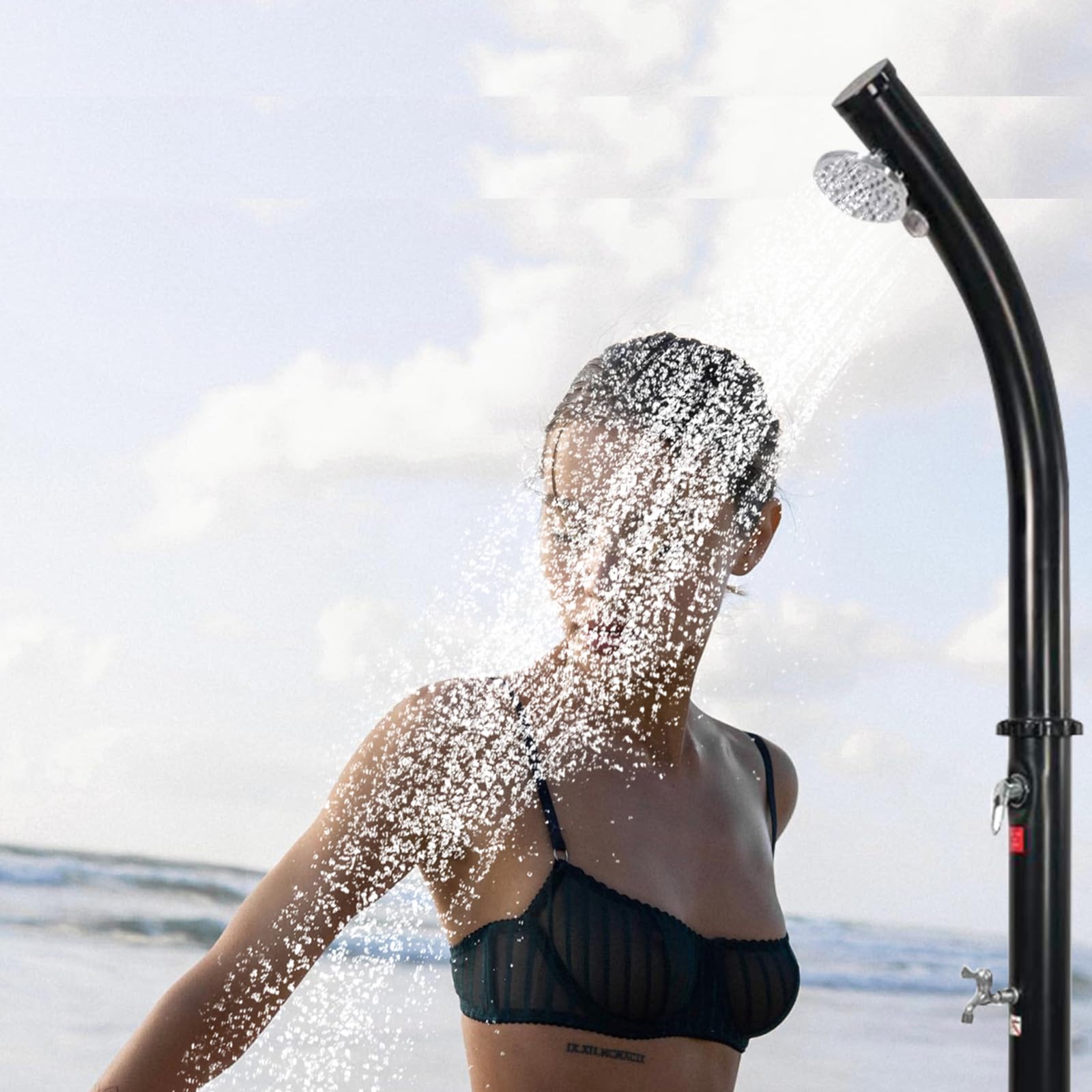 6.5 FT 5.3 Gallon Solar Outdoor Shower with Adjustable Shower Head, Foot Tap & Thermometer - Perfect for Pool, Backyard, Garden, Beach and Spa Use