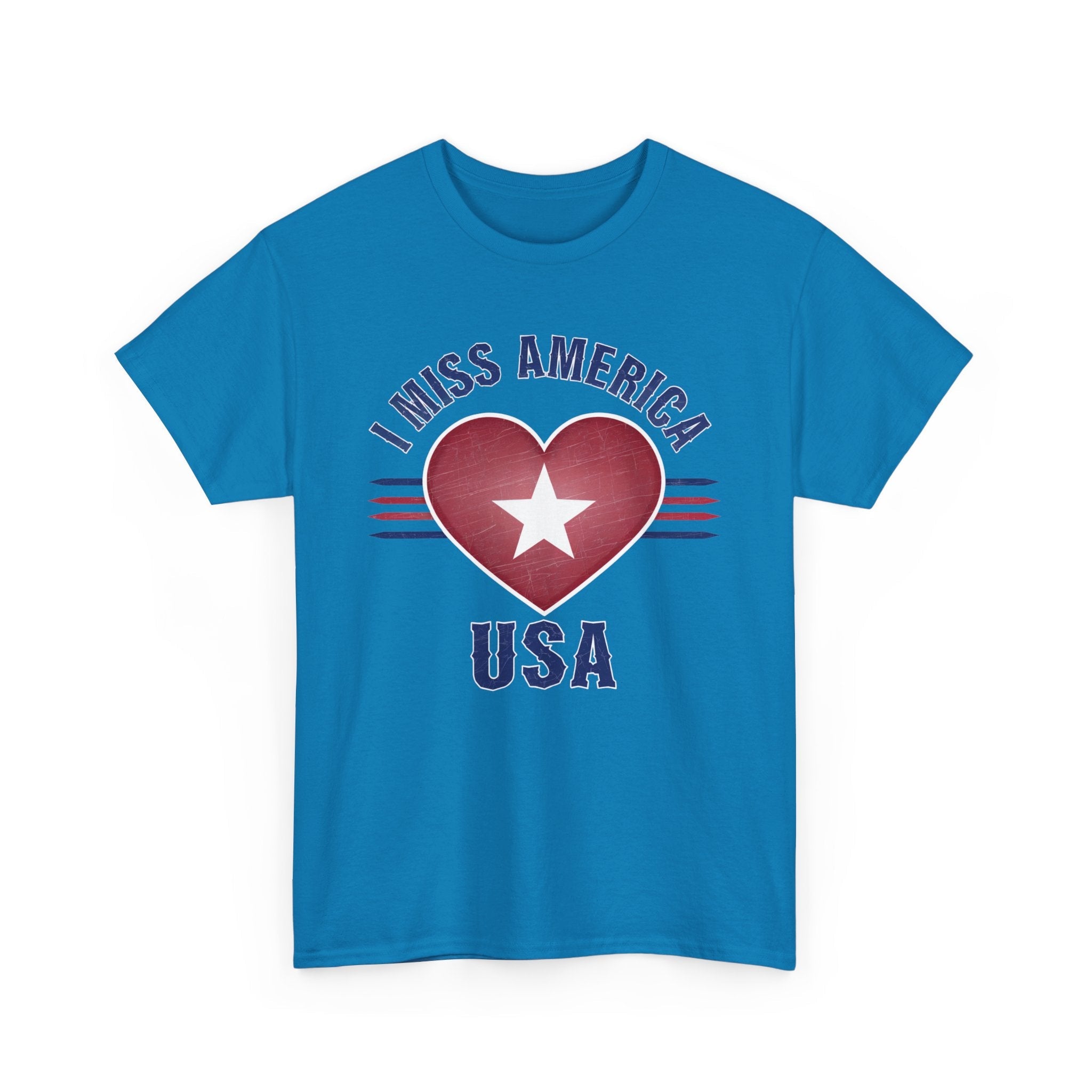 I Miss America Heart Print Unisex Heavy Cotton T-Shirt - Casual Wear, Patriotic Gift & Everyday Comfort