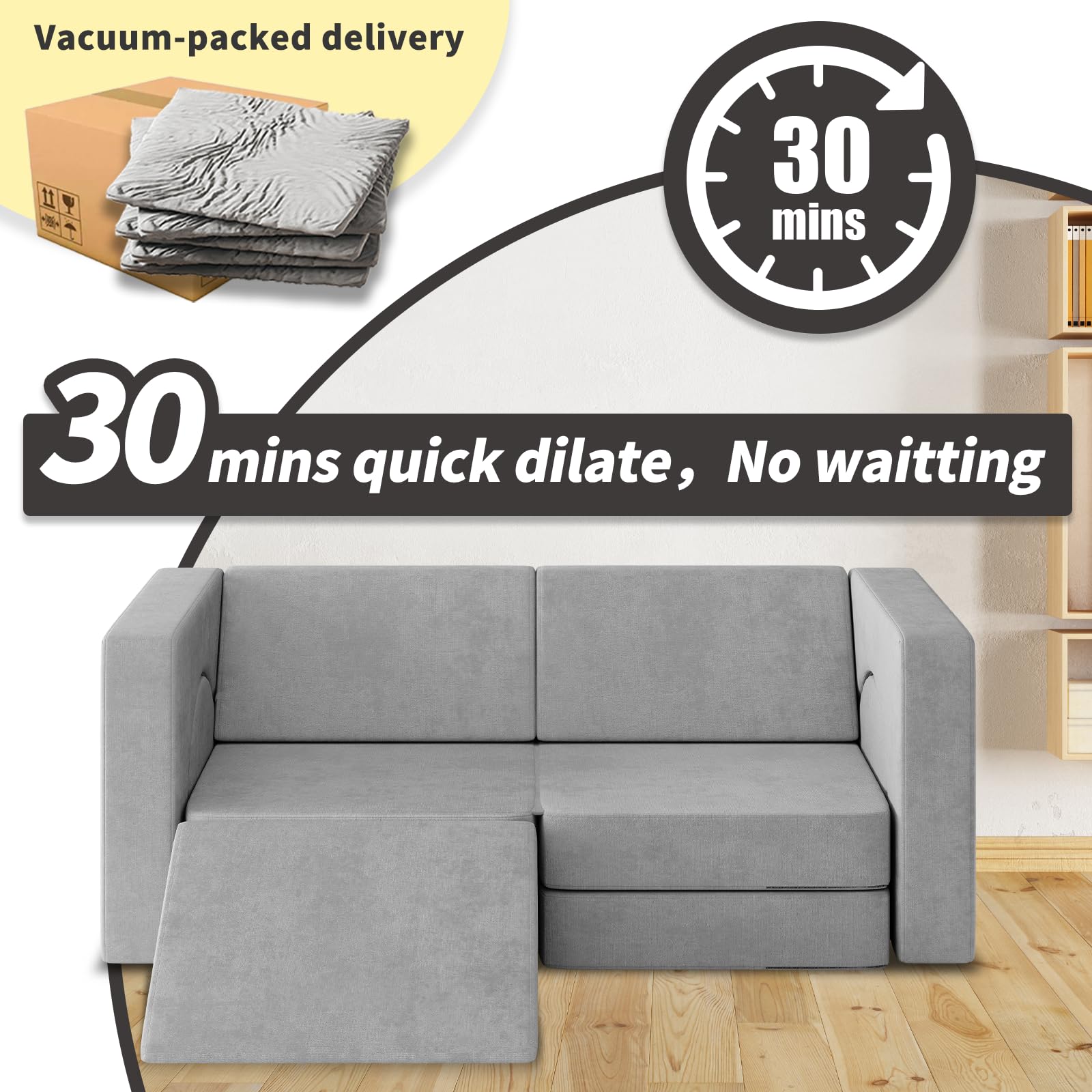10PCS Modular Kids Play Couch - 10-in-1 Toddler Sofa with Climbing Slope for Boys & Girls | Creative Play, Climbing, Napping & Indoor Activities | Durable Gray Children's Furniture for Playroom, Bedroom & Daycare