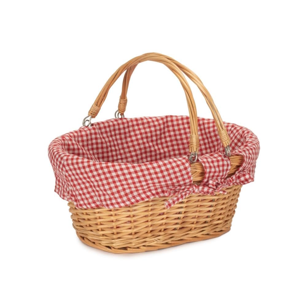 Red and White Checkered Small Swing Handle Shopping Basket - Portable Grocery Basket for Supermarket, Farmers Market, Picnic & Home Storage