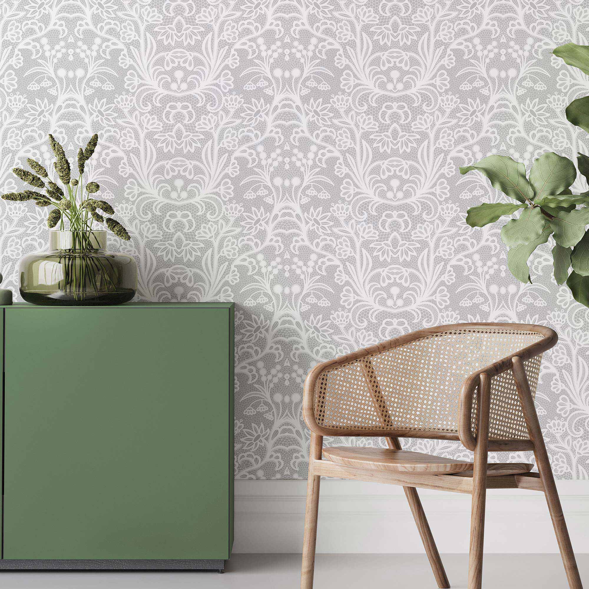 Grey Flowers Peel and Stick Removable Wallpaper - Self-Adhesive Wall Decal for Bedroom, Living Room, Nursery & Office Decor - Easy to Apply & Remove