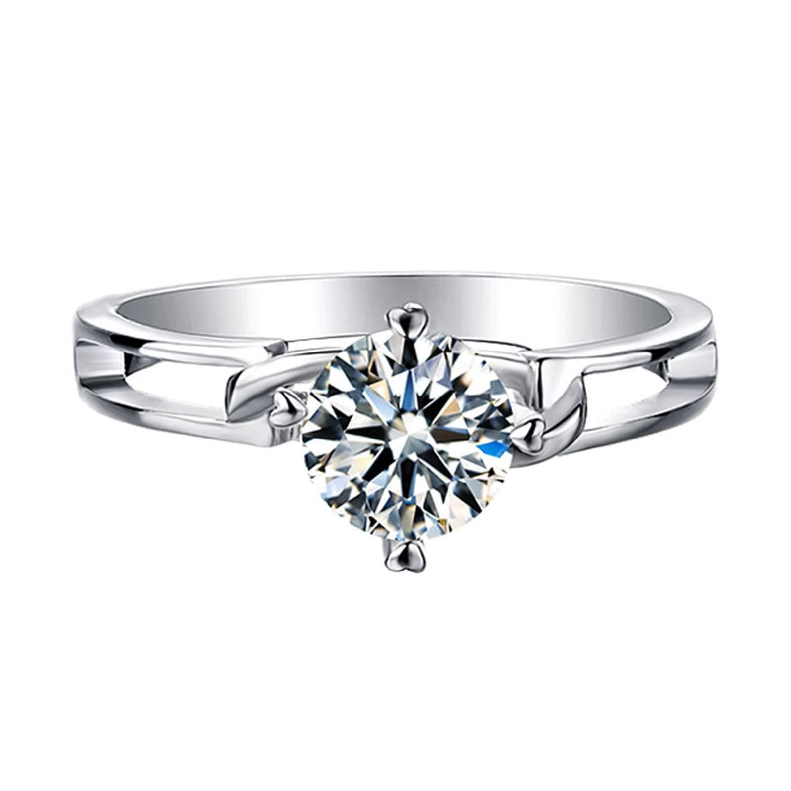 Women's Promise Rings - 925 Sterling Silver Moissanite Solitaire Heart Ring, 1ct Round Cut Hollow 4-Prong Setting - Perfect for Anniversaries, Engagements & Romantic Gifts