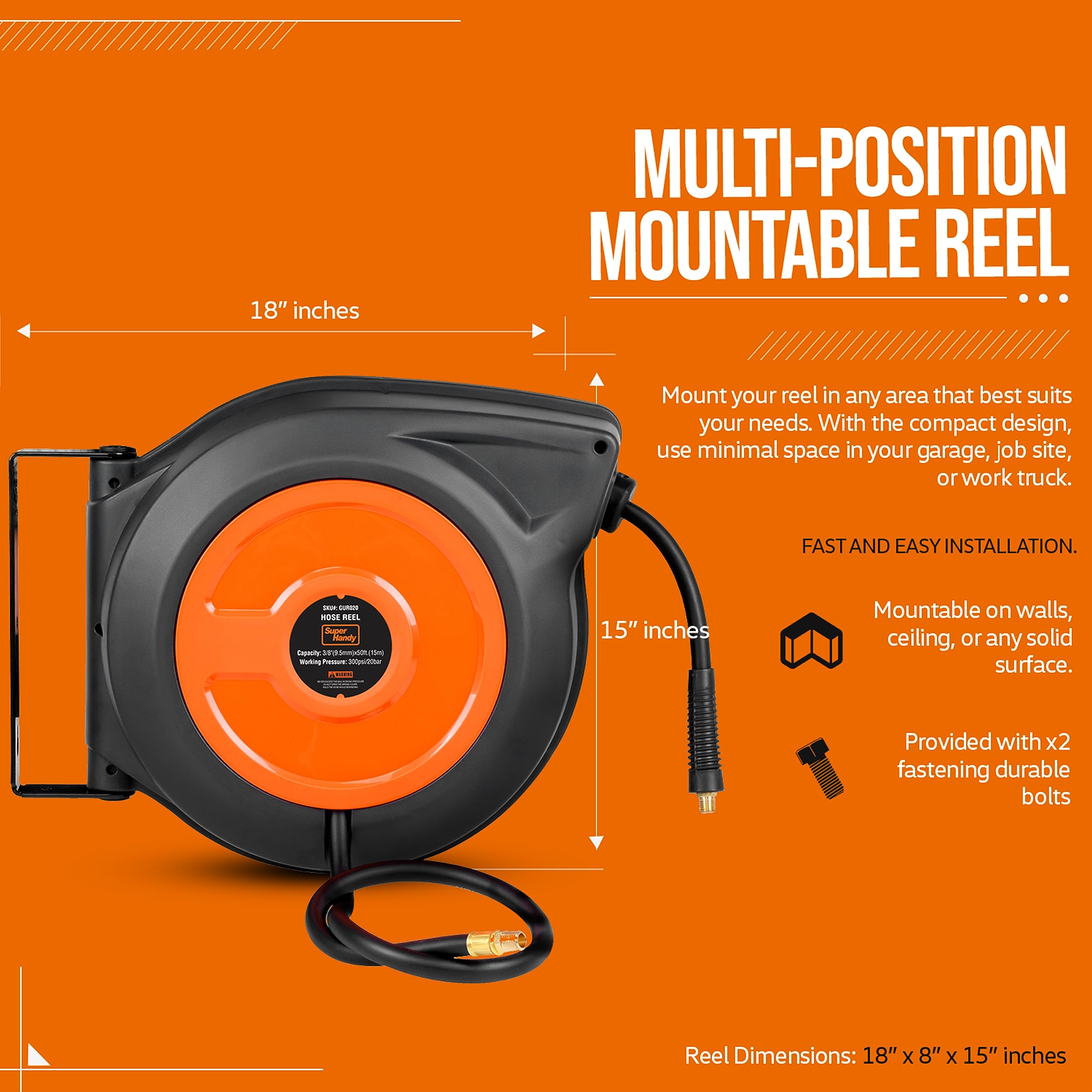 SuperHandy Retractable Air Hose Reel 3/8