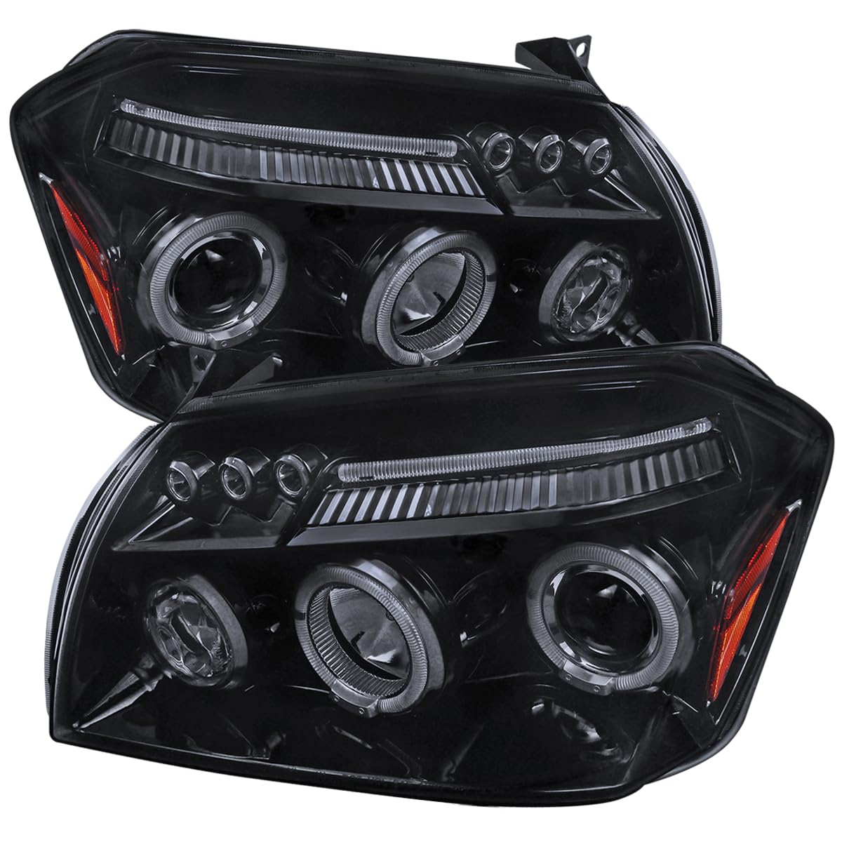 2005-2007 Dodge Magnum Glossy Black Smoke LED Halo Projector Headlights - Pair | High Performance Replacement Headlights for Night Driving & Custom Car Styling