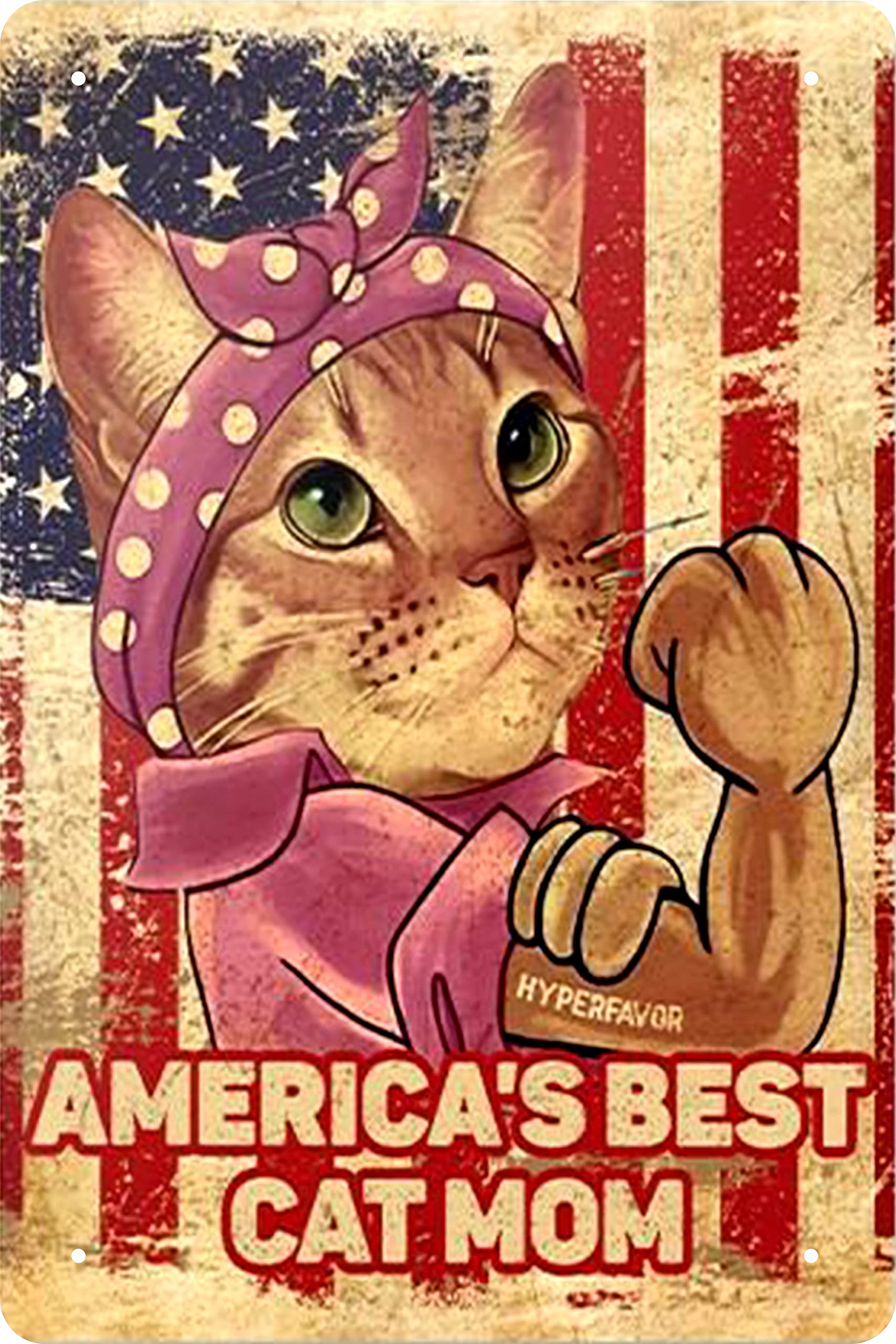 Funny Cat Metal Sign - America's Best Cat Mom Retro Tin Wall Art - 12x8 Inch Vintage Aluminum Decor for Home, Coffee Shop, Bathroom & Cat Lover Gifts - Perfect for Kitchen, Living Room & Office Decor