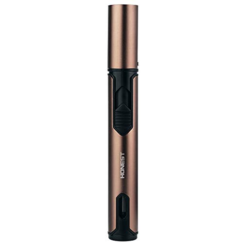 Refillable Butane Torch Lighter - Windproof Stainless Steel Jet Flame Pen Lighter for Grill, BBQ, Candle Lighting & Kitchen Use (Brown, Gas Not Included) | Perfect for Outdoor Cooking, Camping & DIY Projects