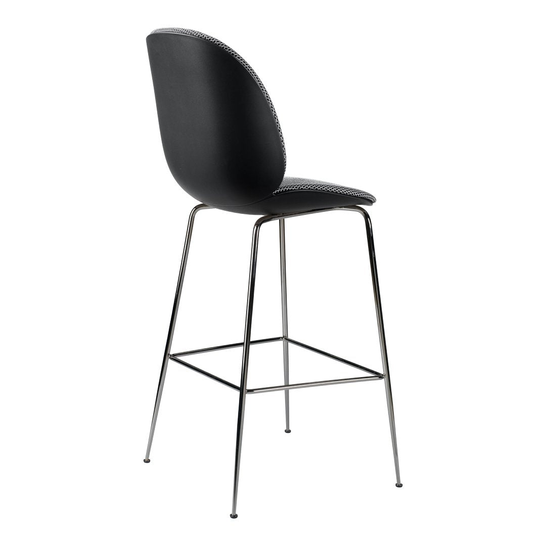 Beetle Bar Chair with Front Upholstery & Black Chrome Base - Modern Counter Height Stool for Kitchen Island, Breakfast Bar or Home Pub