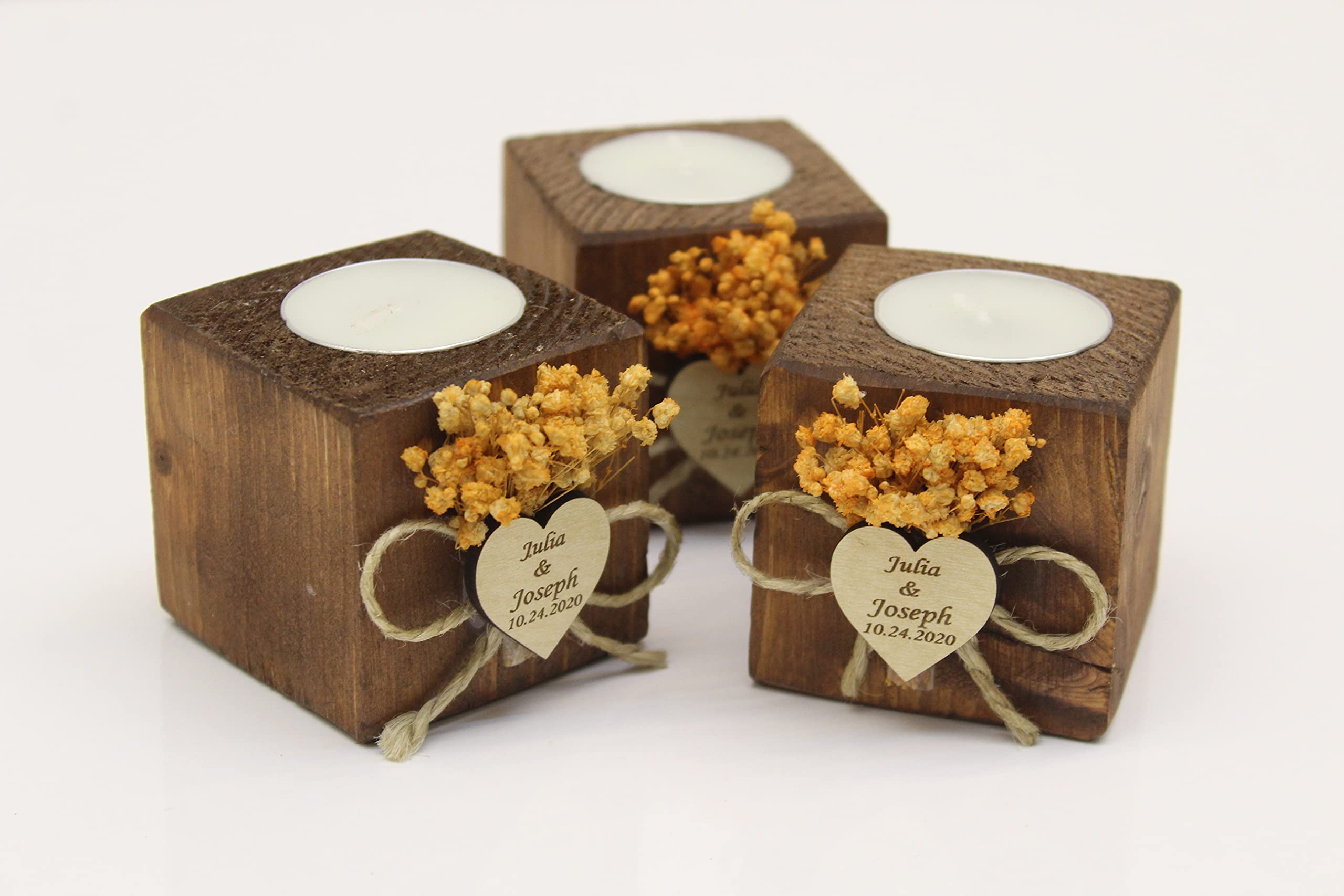 Personalized Wooden Candle Holders - Handmade Cube Tea Light Holders for Weddings, Rustic Bridal Guest Favors, Sympathy Gifts for Loss of Loved Ones | Perfect for Wedding Decor, Memorial Ceremonies & Home Ambiance Lighting