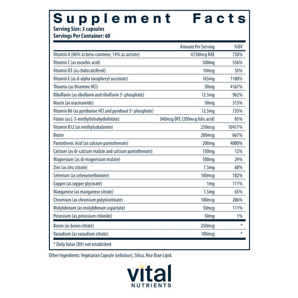 Vital Nutrients Multi Nutrients Supplement (No Iron or Iodine) - Essential Vitamins & Minerals for Daily Wellness Support | Perfect for Sensitive Stomachs & Dietary Restrictions