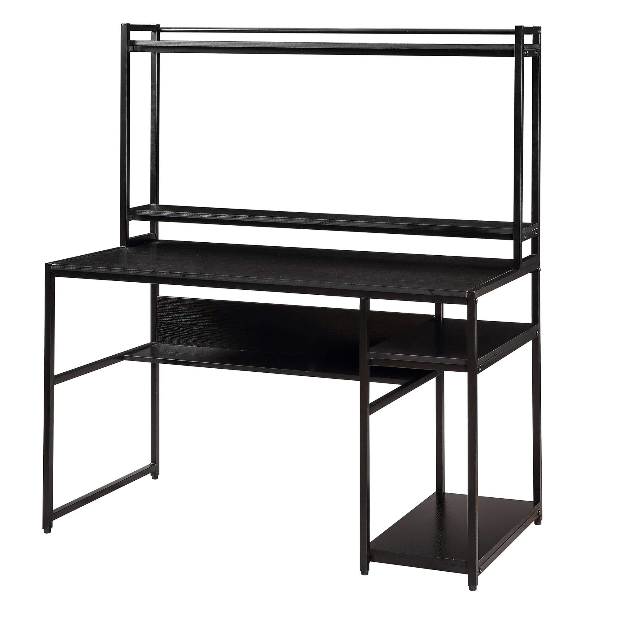 Black MDF Board Home Office Computer Desk with 2-Tier Bookshelf & Open Storage Shelf | Removable Monitor Riser | Perfect for Small Spaces, Dorm Rooms & Home Office Workstations