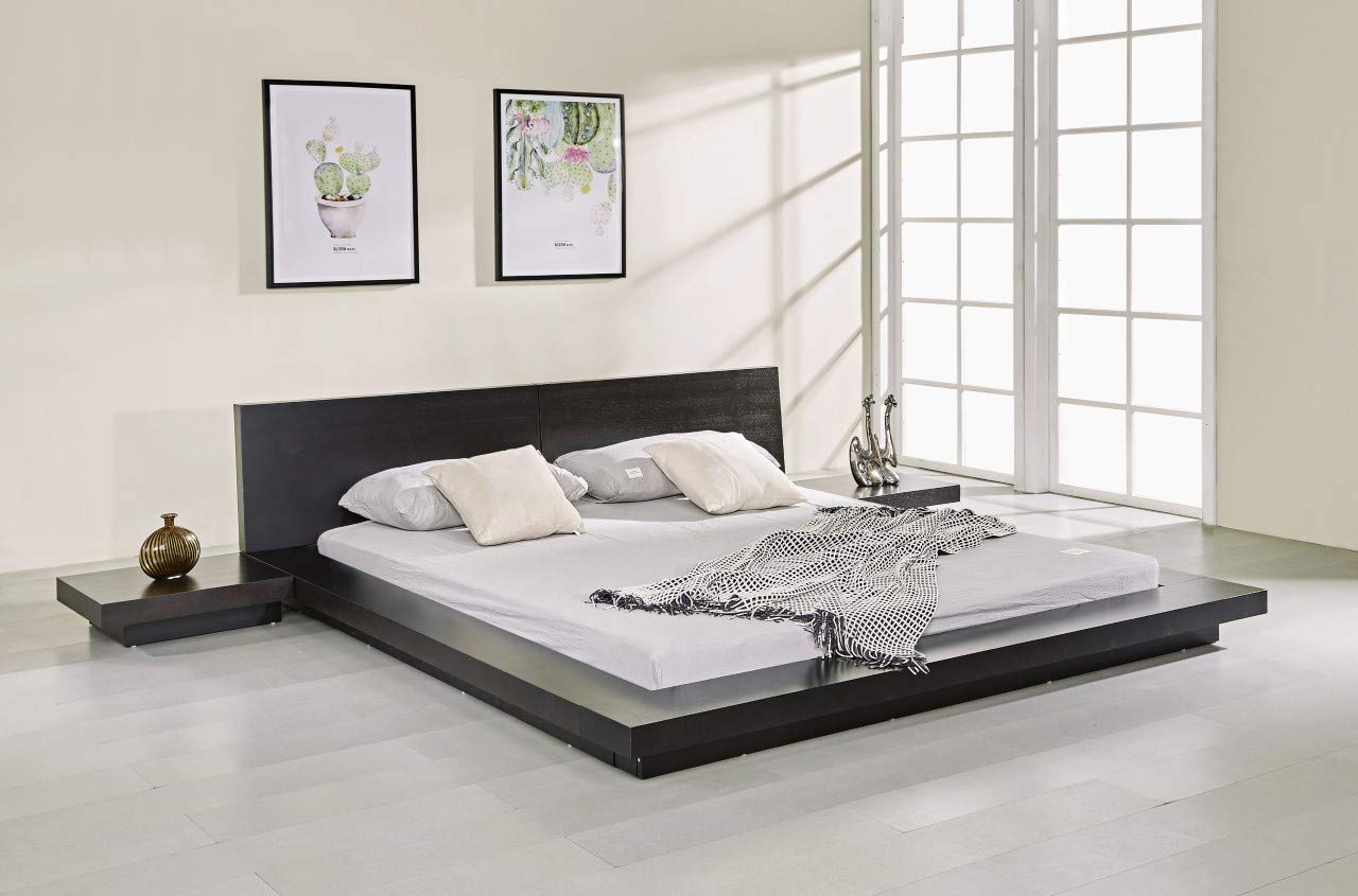 Matisse Fujian Modern King Size Bed with 2 Night Stands in Espresso Finish - Perfect for Contemporary Bedroom Decor and Master Suite Styling