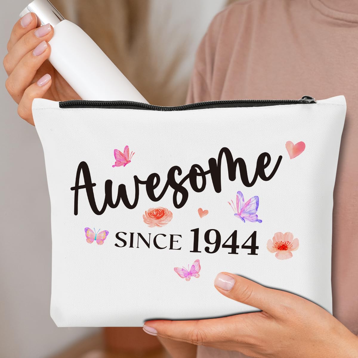 80th Birthday Gifts for Women - Funny Cosmetic Makeup Bag with Elegant Design, Perfect 80 Year Old Birthday Gift Idea & Anniversary Party Decoration - Great for Travel, Spa Days & Special Occasions