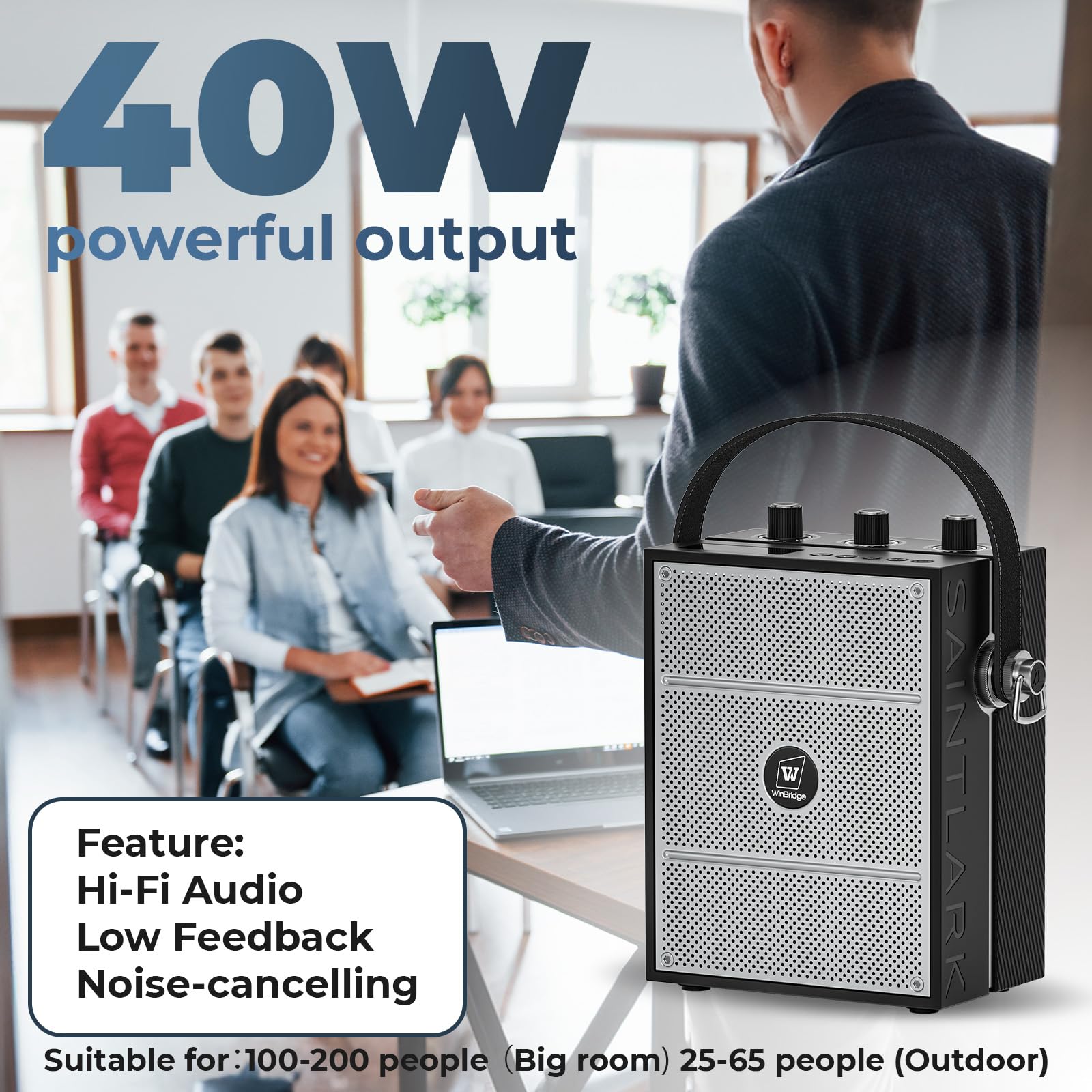 40W Portable Voice Amplifier with Wireless Headset Mic & Bluetooth Speaker - Hands-Free PA System for Teachers, Public Speaking, Events, Outdoor Activities & Presentations - S98 Megaphone with Adjustable Strap