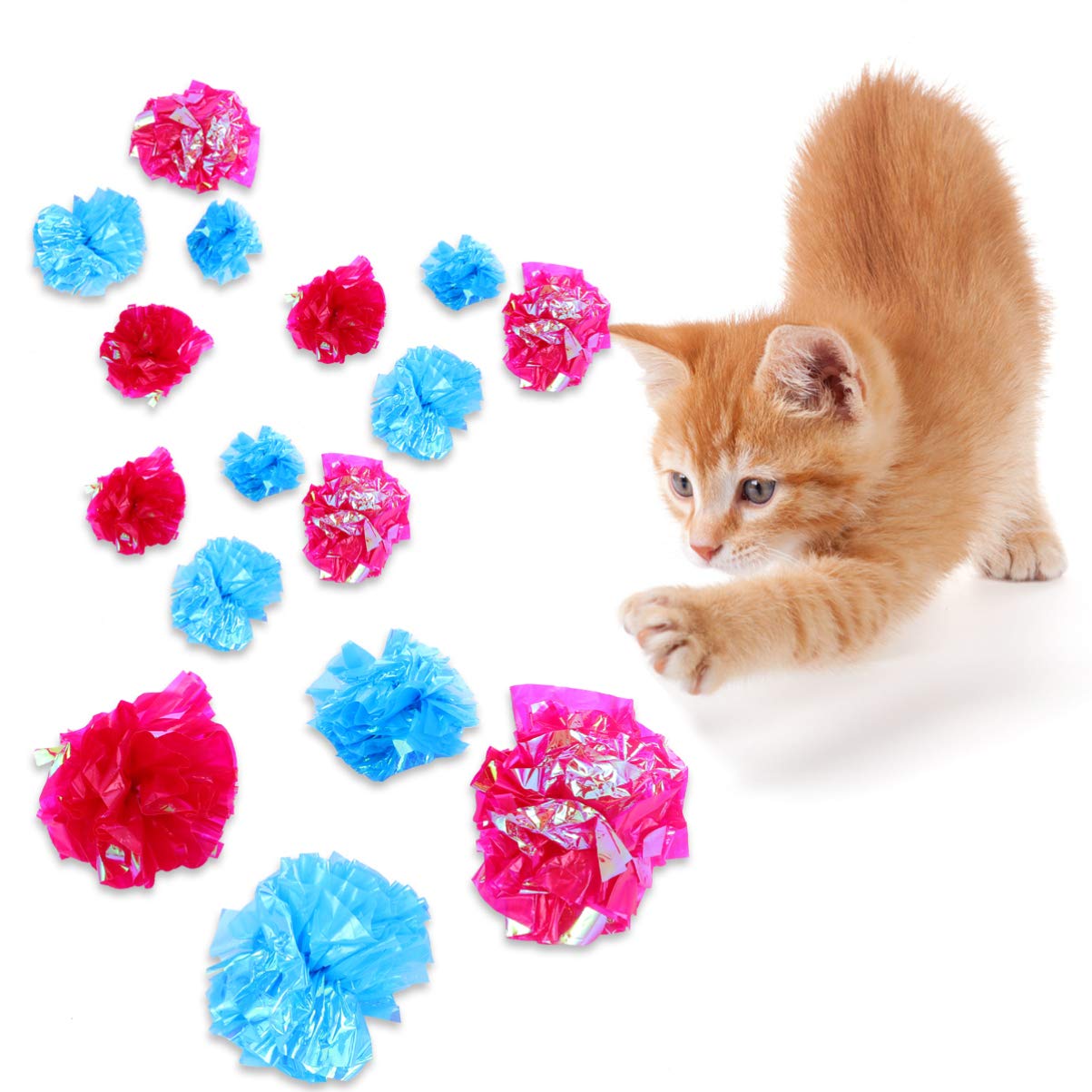Balacoo 25Pcs Cat Toy Set - Rattle Balls, Crinkle Balls & Interactive Cat Toys for Exercise & Play | Fun Shiny Paper Flower Balls for Indoor Cats & Kittens | Perfect for Playtime, Training & Bonding